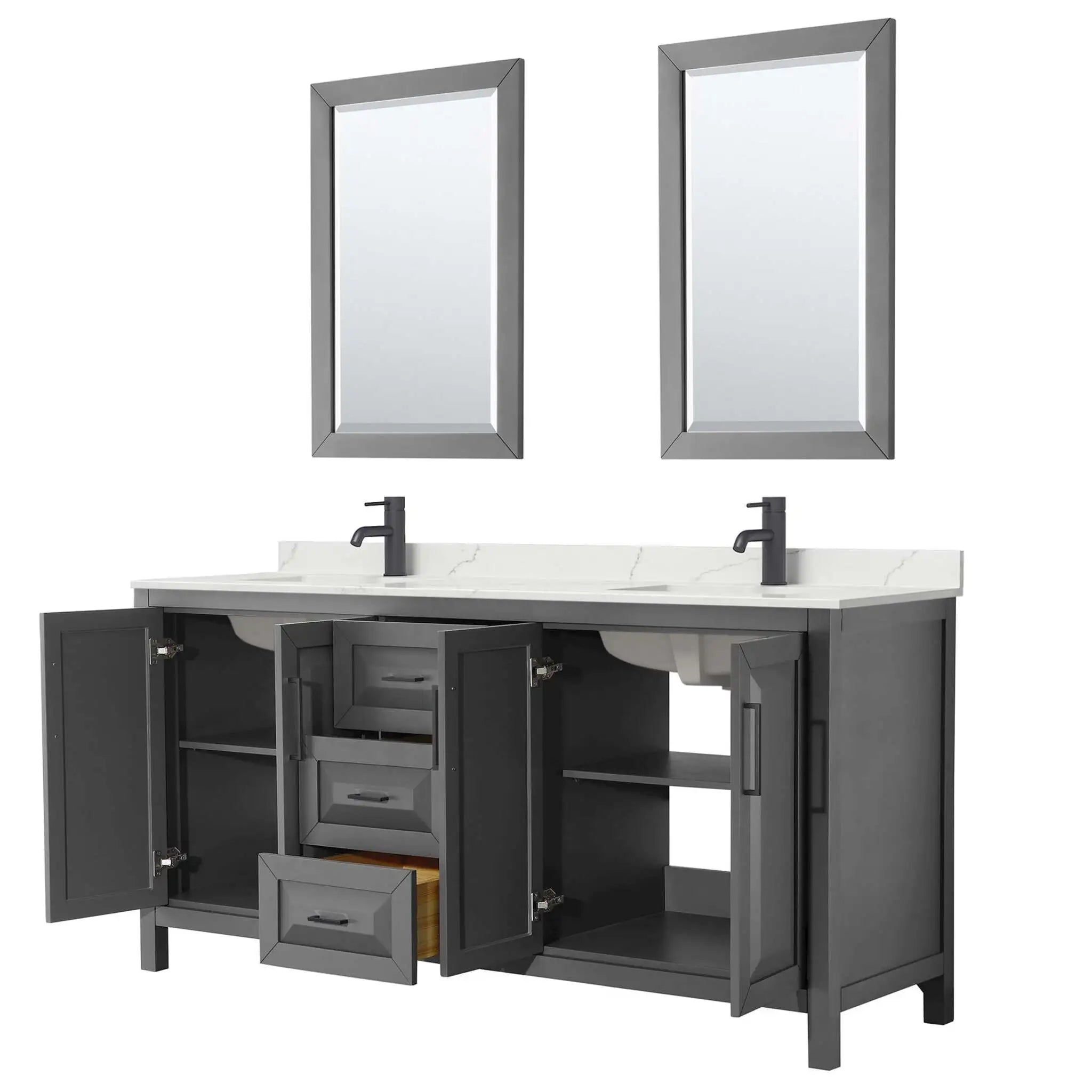 72" Daria Double Bathroom Vanity in Dark Gray with Matte Black Trim & 24" Mirror by Wyndham