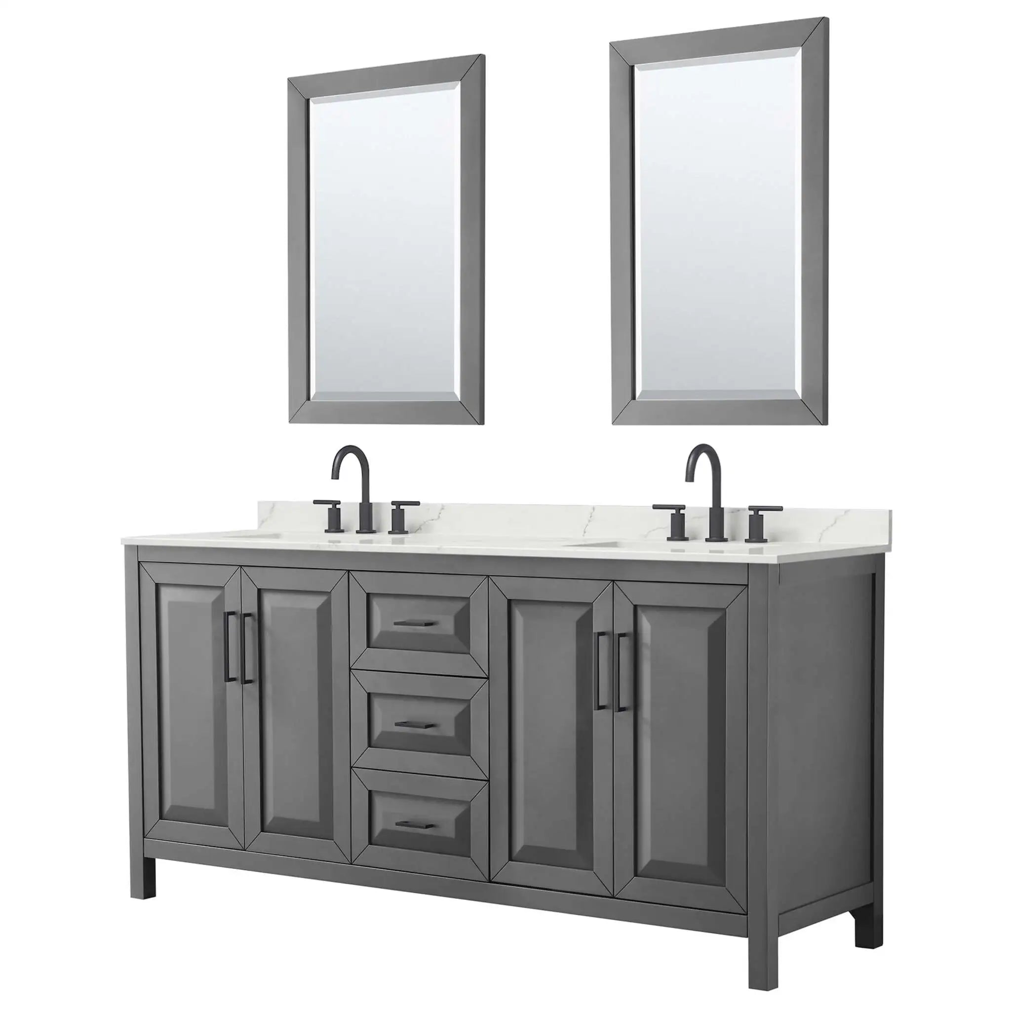72" Daria Double Bathroom Vanity in Dark Gray with Matte Black Trim & 24" Mirror by Wyndham