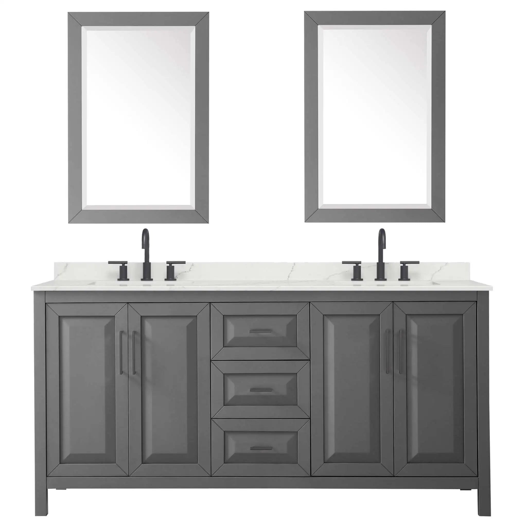 72" Daria Double Bathroom Vanity in Dark Gray with Matte Black Trim & 24" Mirror by Wyndham