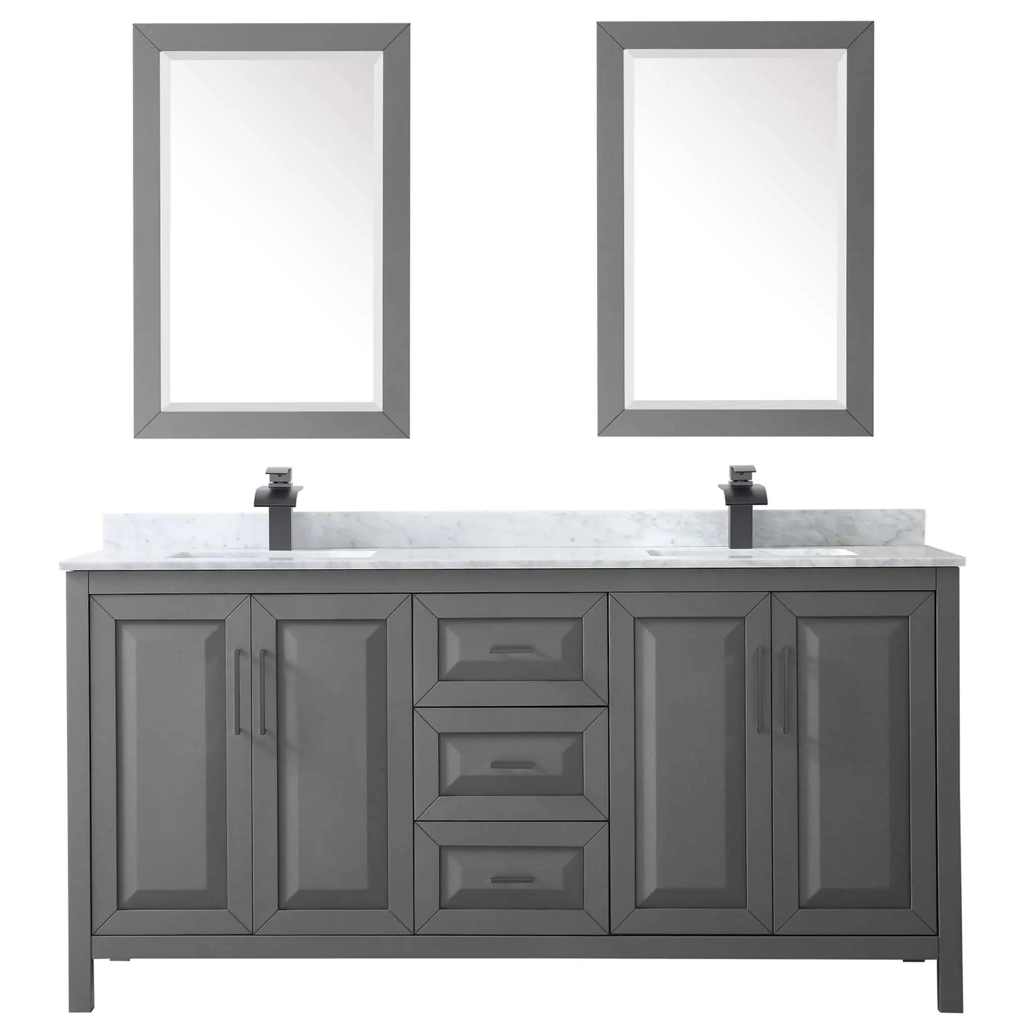72" Daria Double Bathroom Vanity in Dark Gray with Matte Black Trim & 24" Mirror by Wyndham