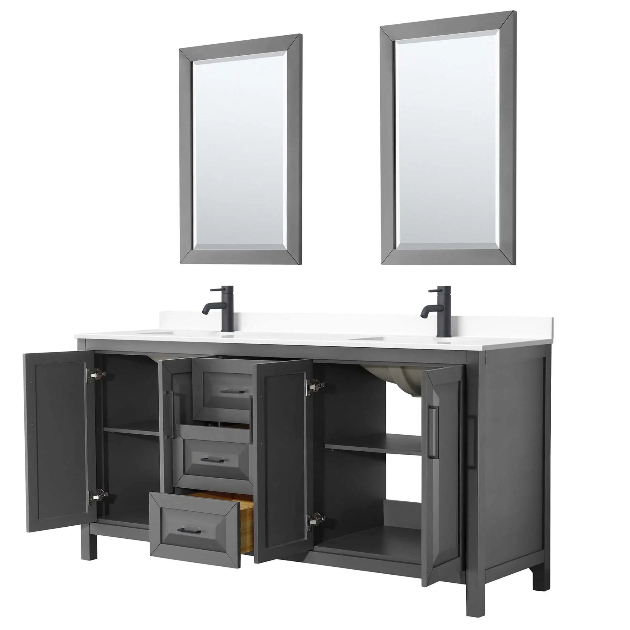 72" Daria Double Bathroom Vanity in Dark Gray with Matte Black Trim & 24" Mirror by Wyndham