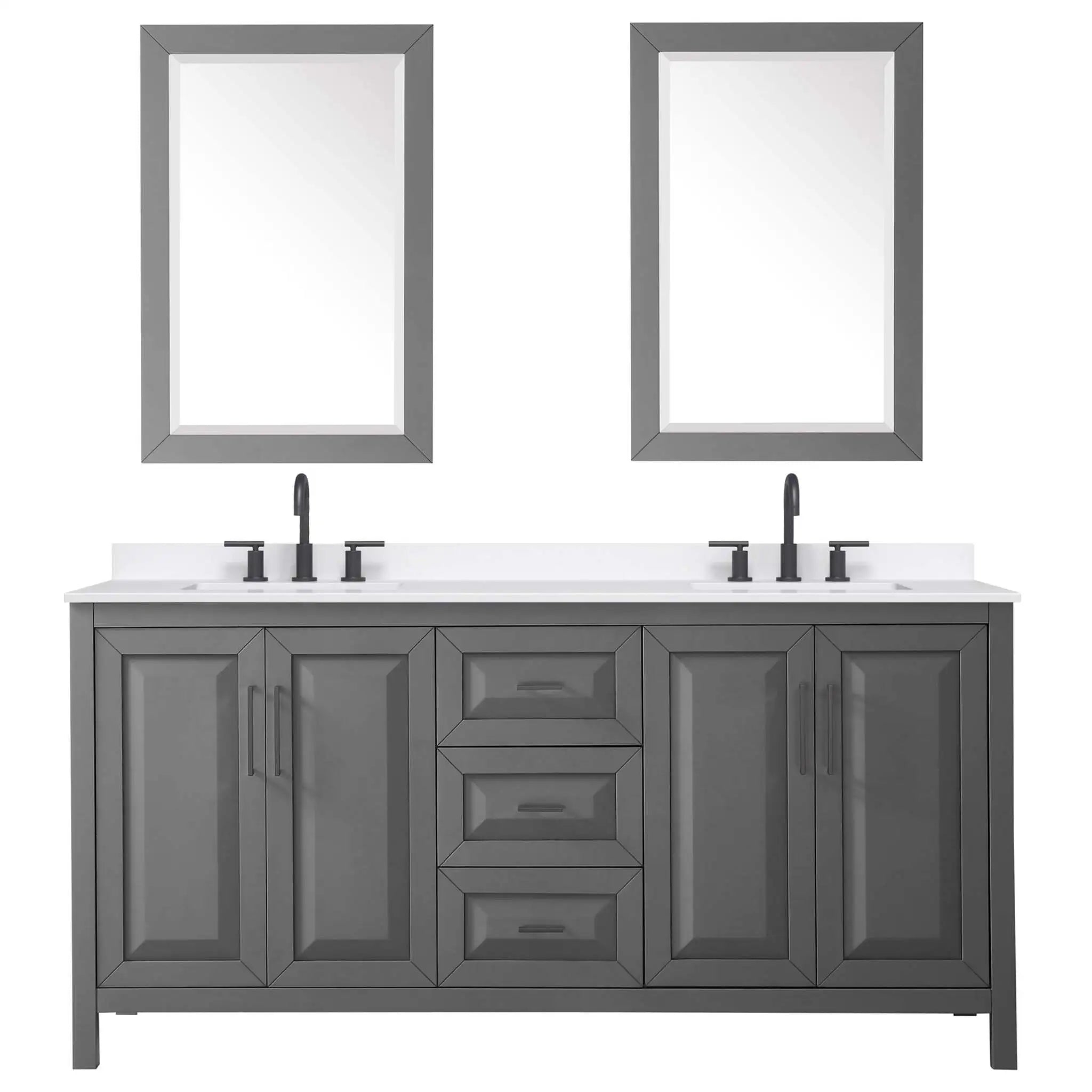 72" Daria Double Bathroom Vanity in Dark Gray with Matte Black Trim & 24" Mirror by Wyndham