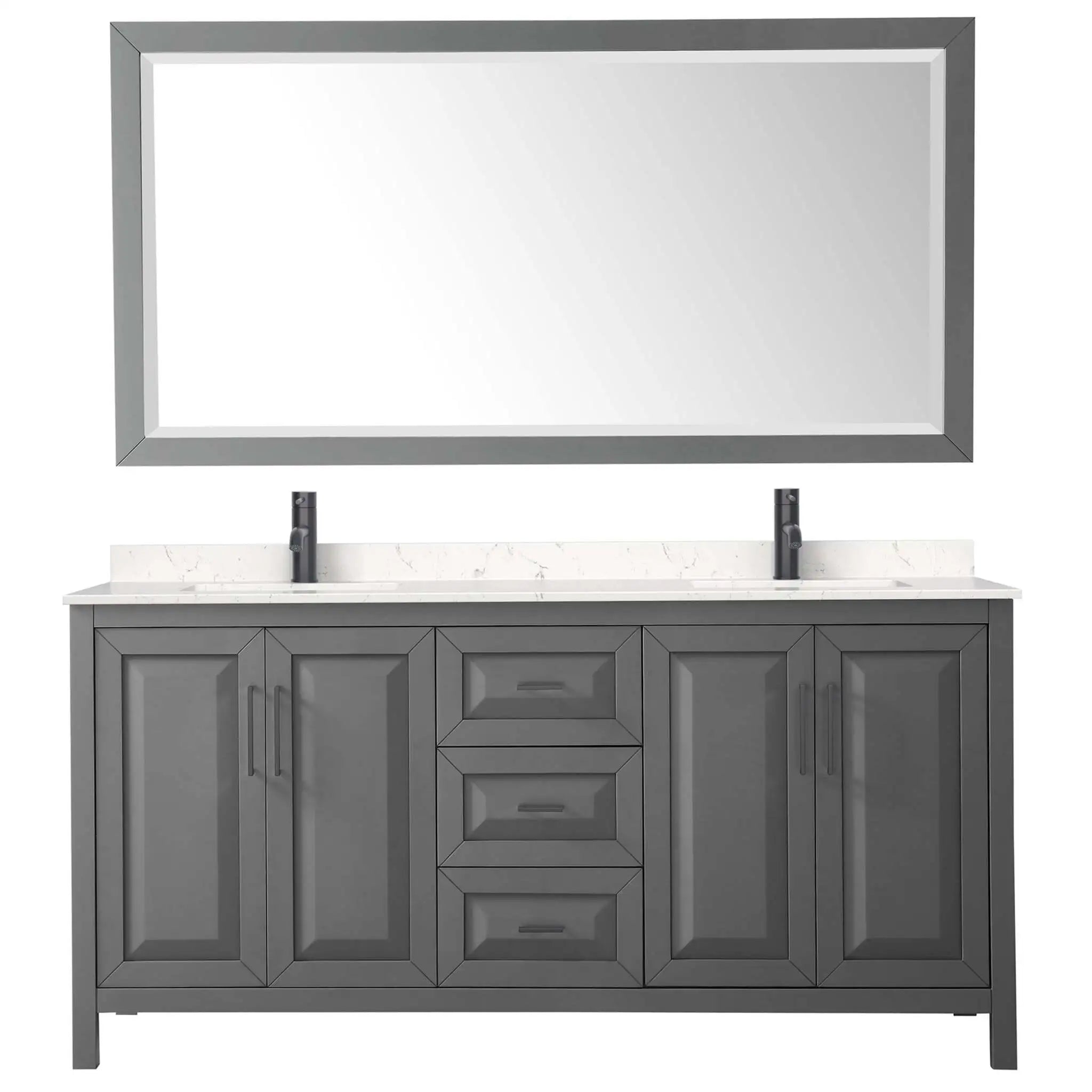 72" Daria Double Bathroom Vanity in Dark Gray with Matte Black Trim & 70" Mirror by Wyndham