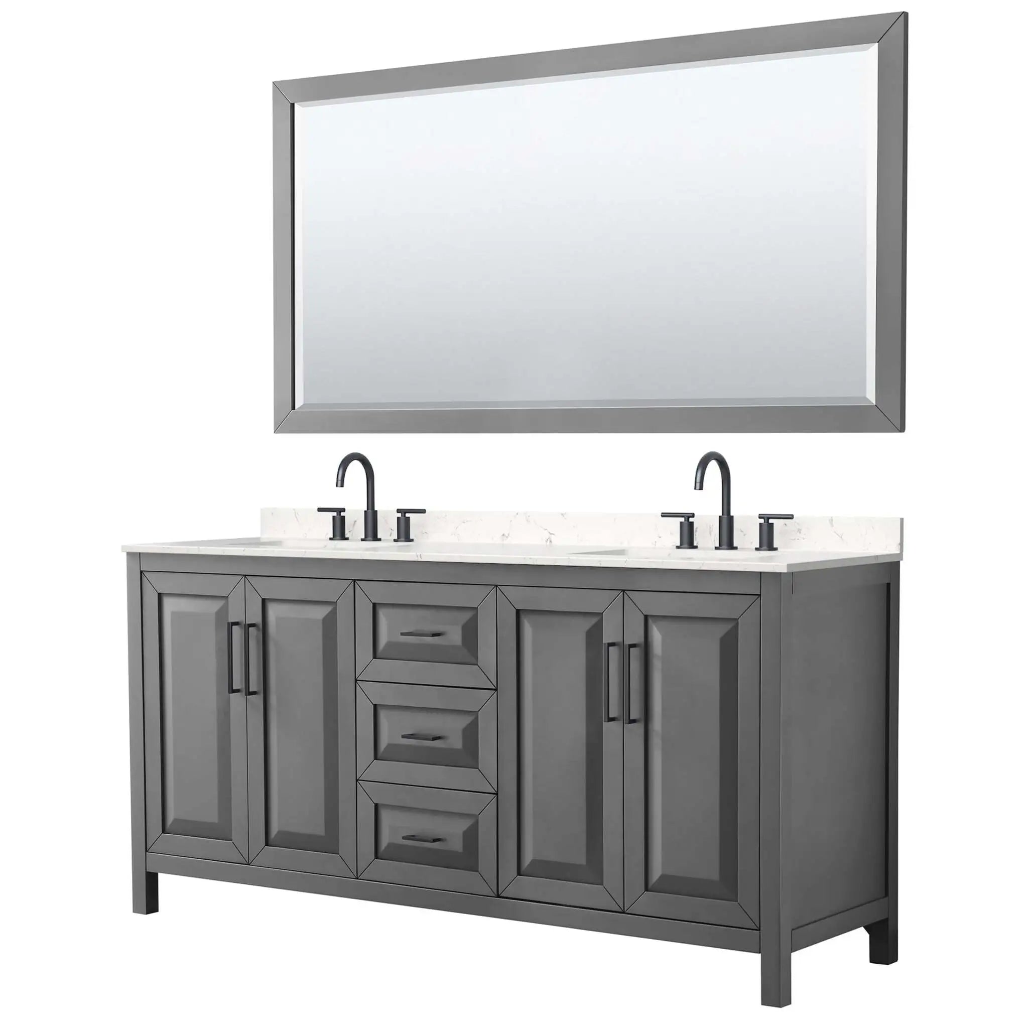 72" Daria Double Bathroom Vanity in Dark Gray with Matte Black Trim & 70" Mirror by Wyndham