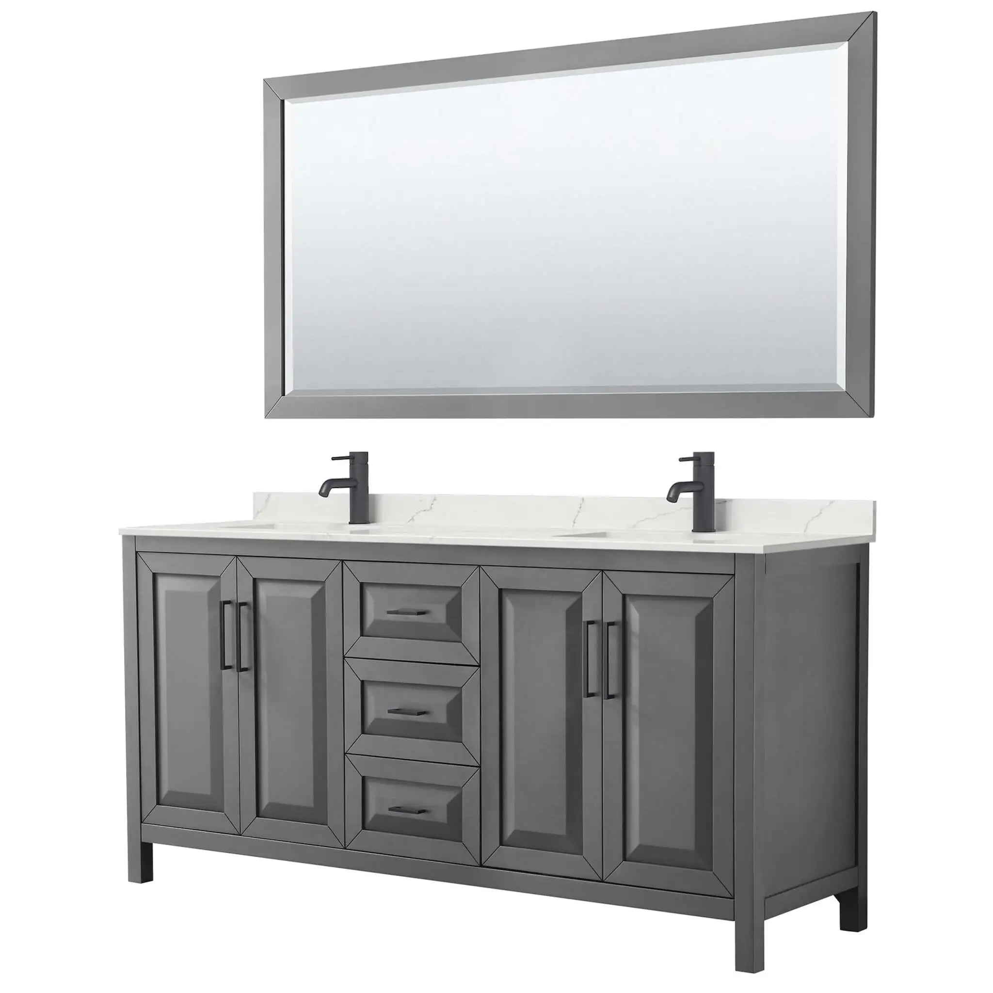 72" Daria Double Bathroom Vanity in Dark Gray with Matte Black Trim & 70" Mirror by Wyndham