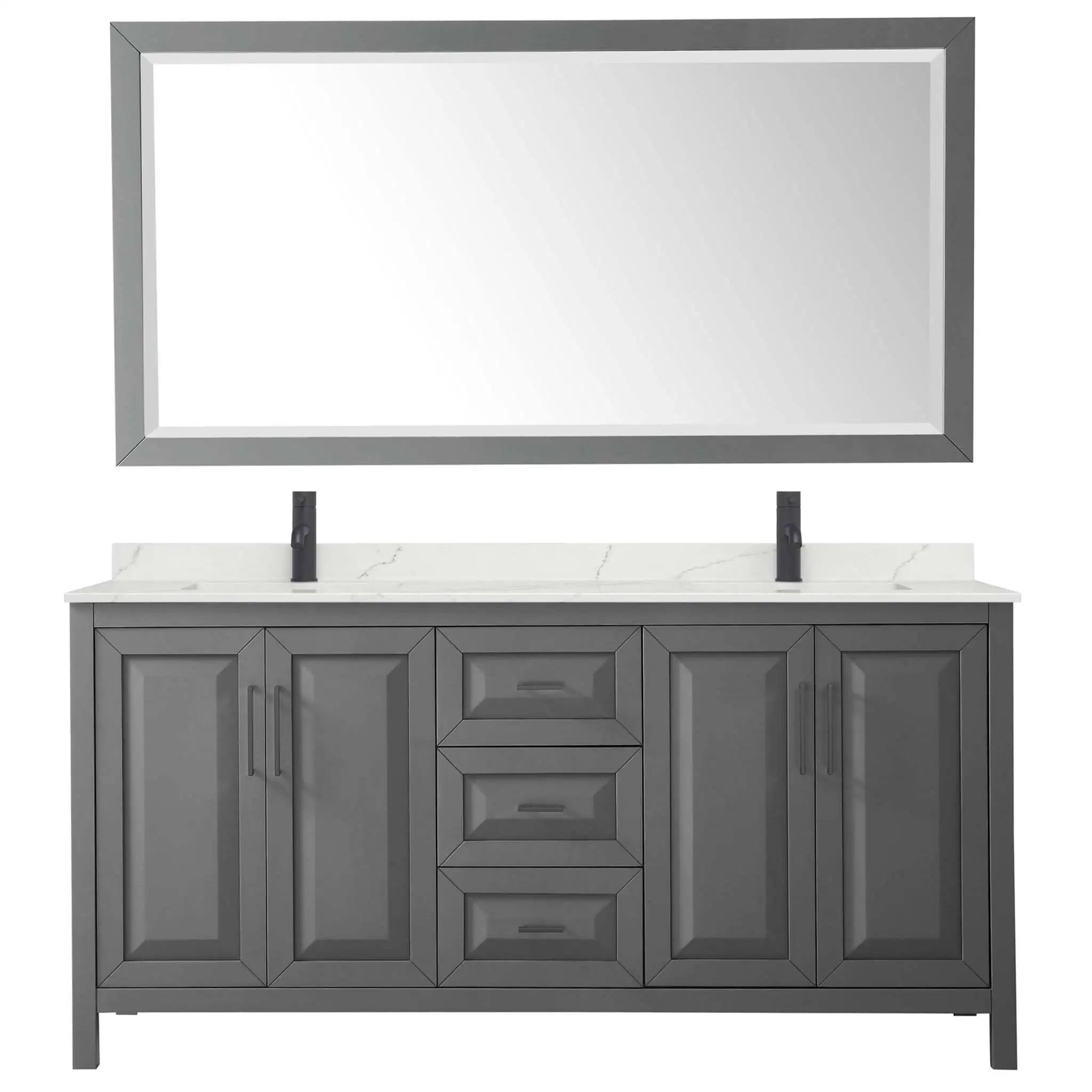 72" Daria Double Bathroom Vanity in Dark Gray with Matte Black Trim & 70" Mirror by Wyndham