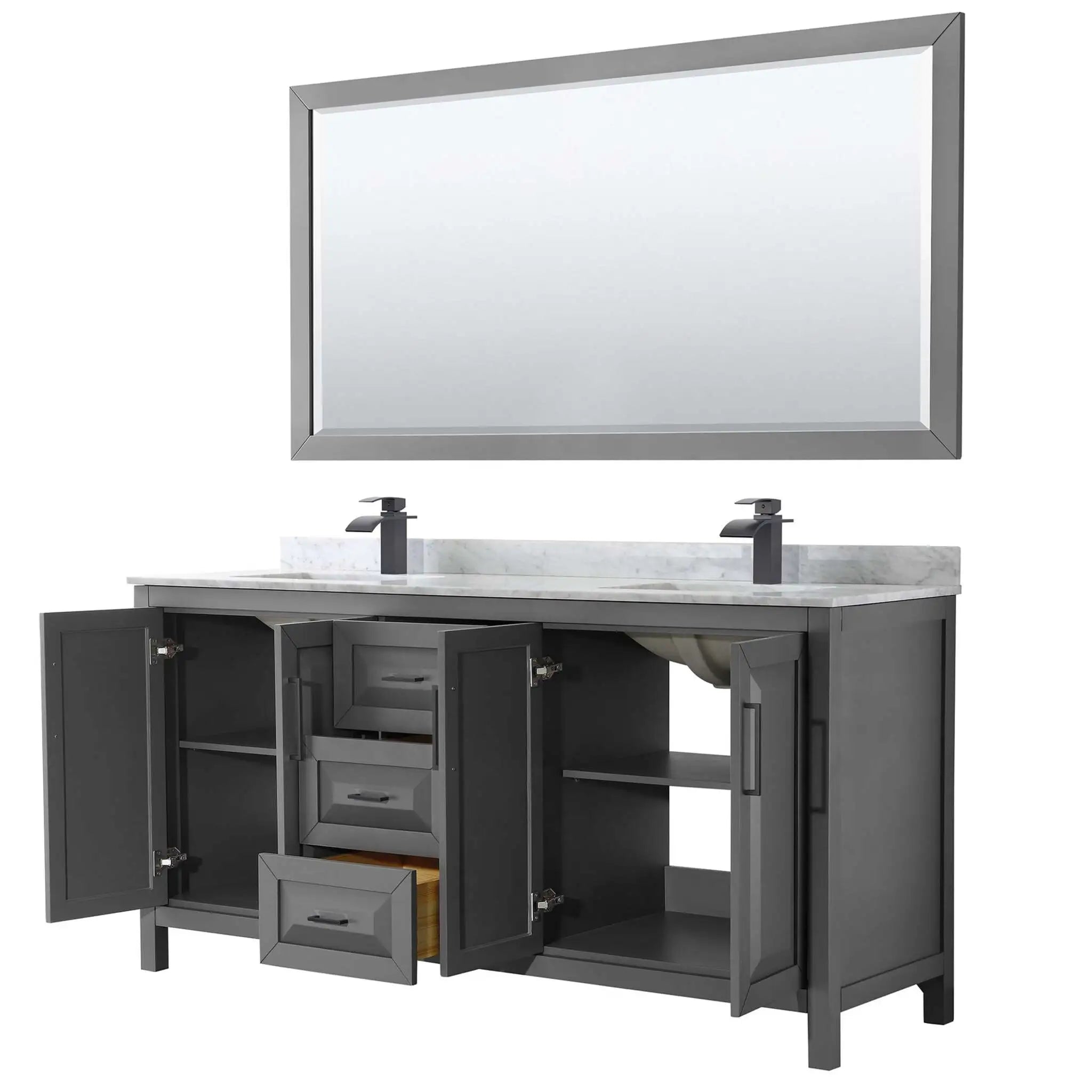 72" Daria Double Bathroom Vanity in Dark Gray with Matte Black Trim & 70" Mirror by Wyndham