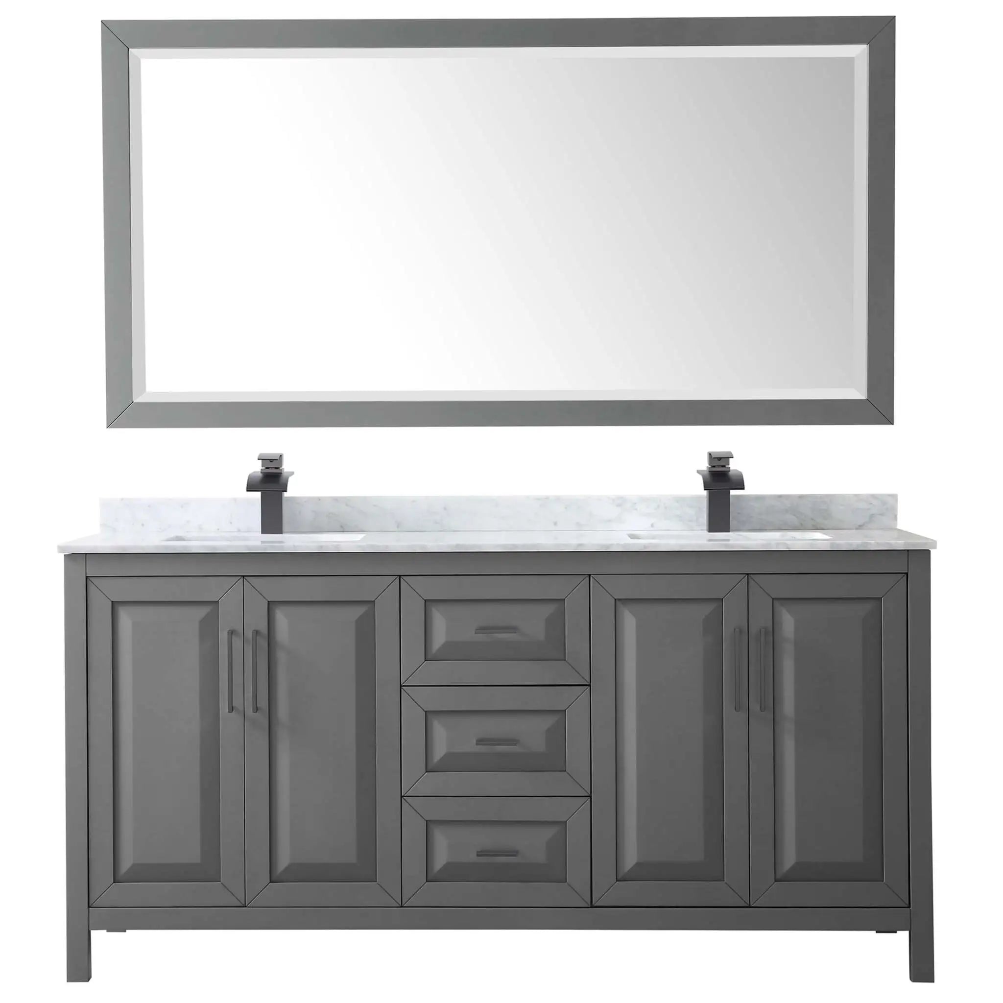 72" Daria Double Bathroom Vanity in Dark Gray with Matte Black Trim & 70" Mirror by Wyndham