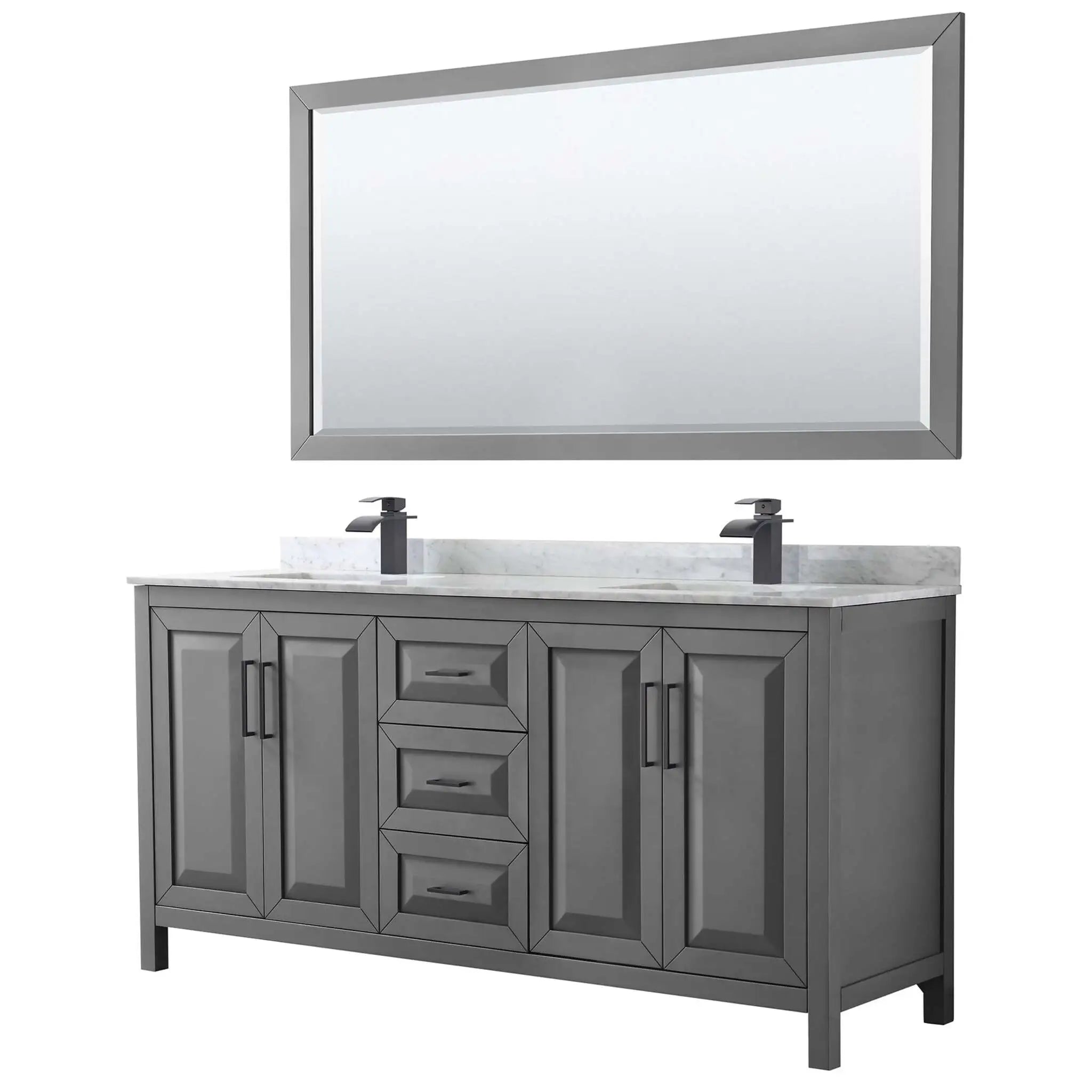 72" Daria Double Bathroom Vanity in Dark Gray with Matte Black Trim & 70" Mirror by Wyndham