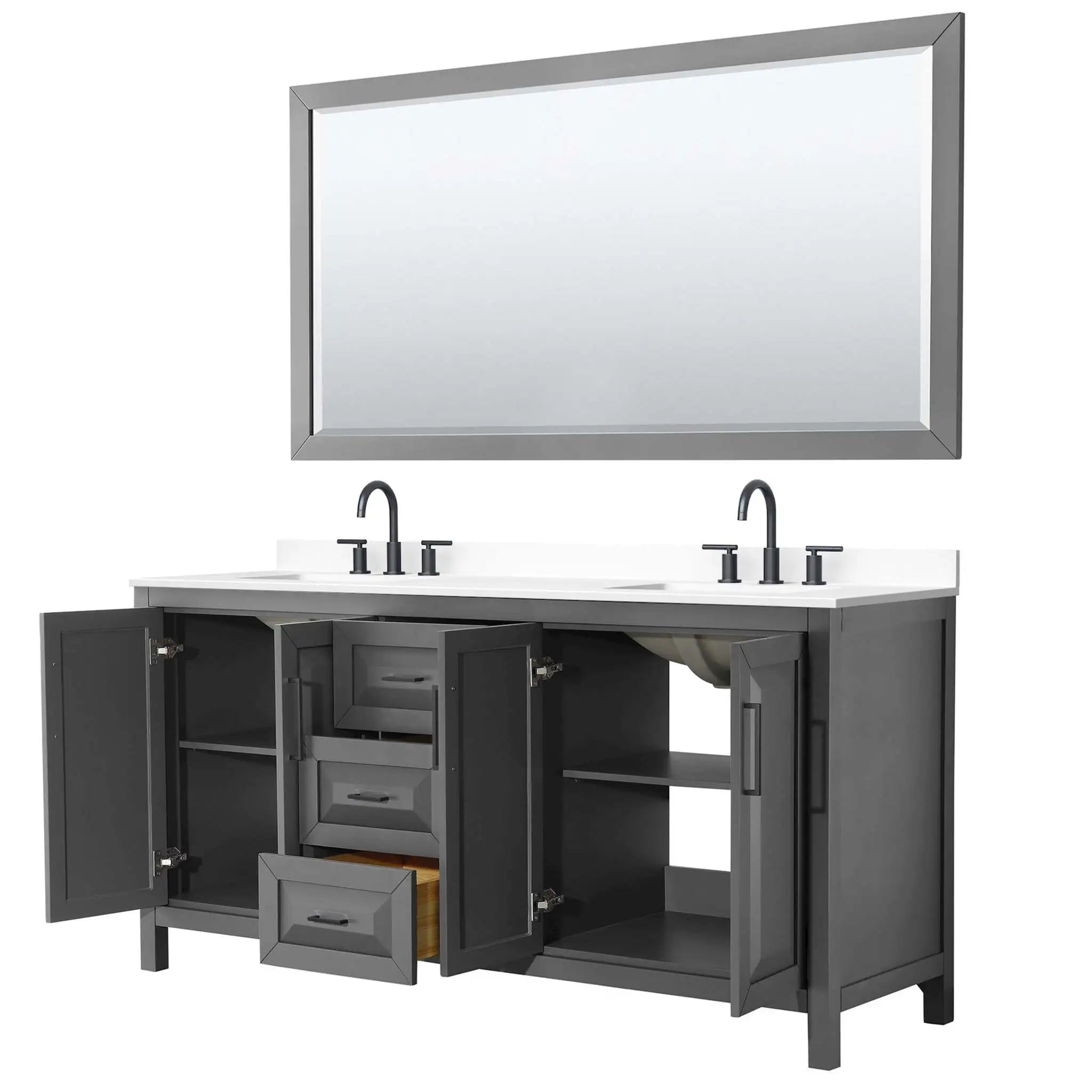 72" Daria Double Bathroom Vanity in Dark Gray with Matte Black Trim & 70" Mirror by Wyndham