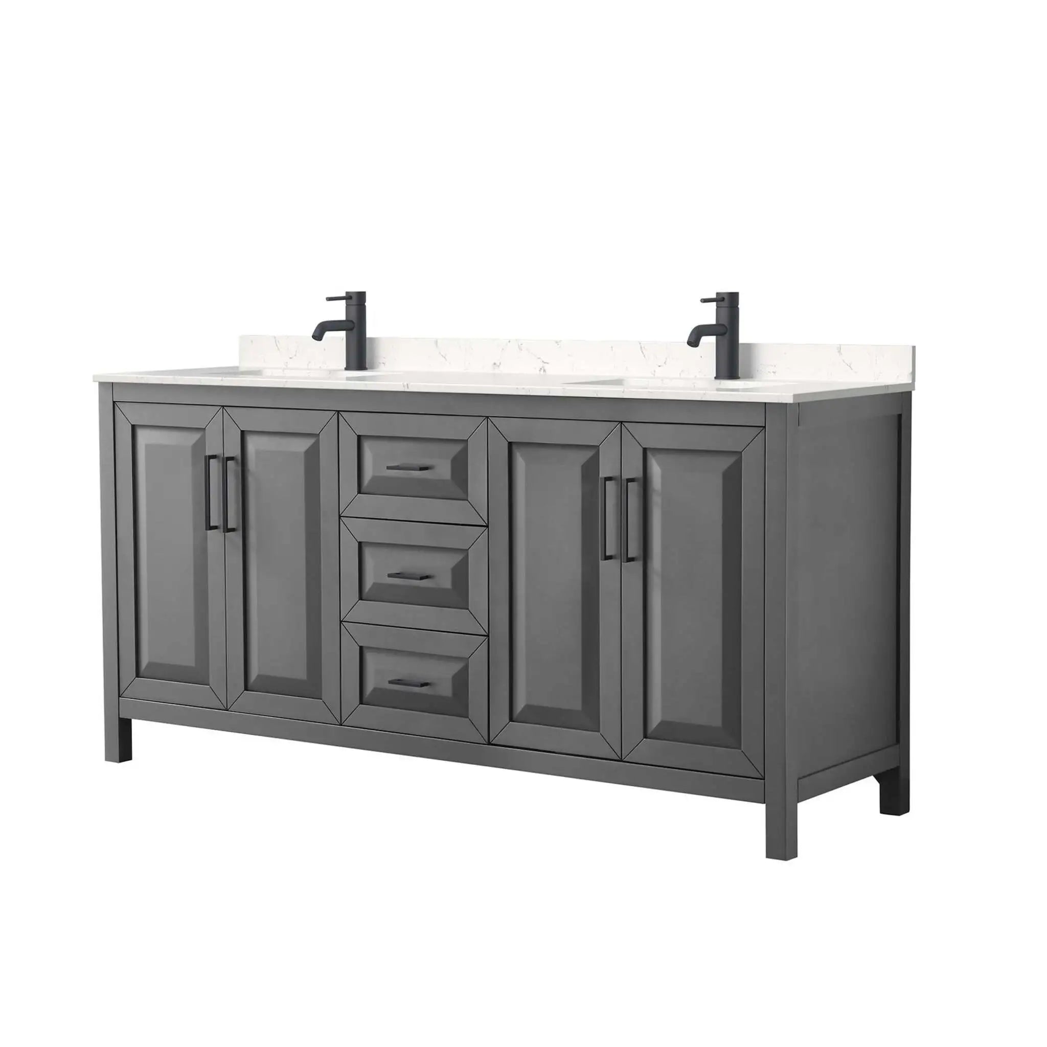 72" Daria Double Bathroom Vanity in Dark Gray with Matte Black Trim by Wyndham