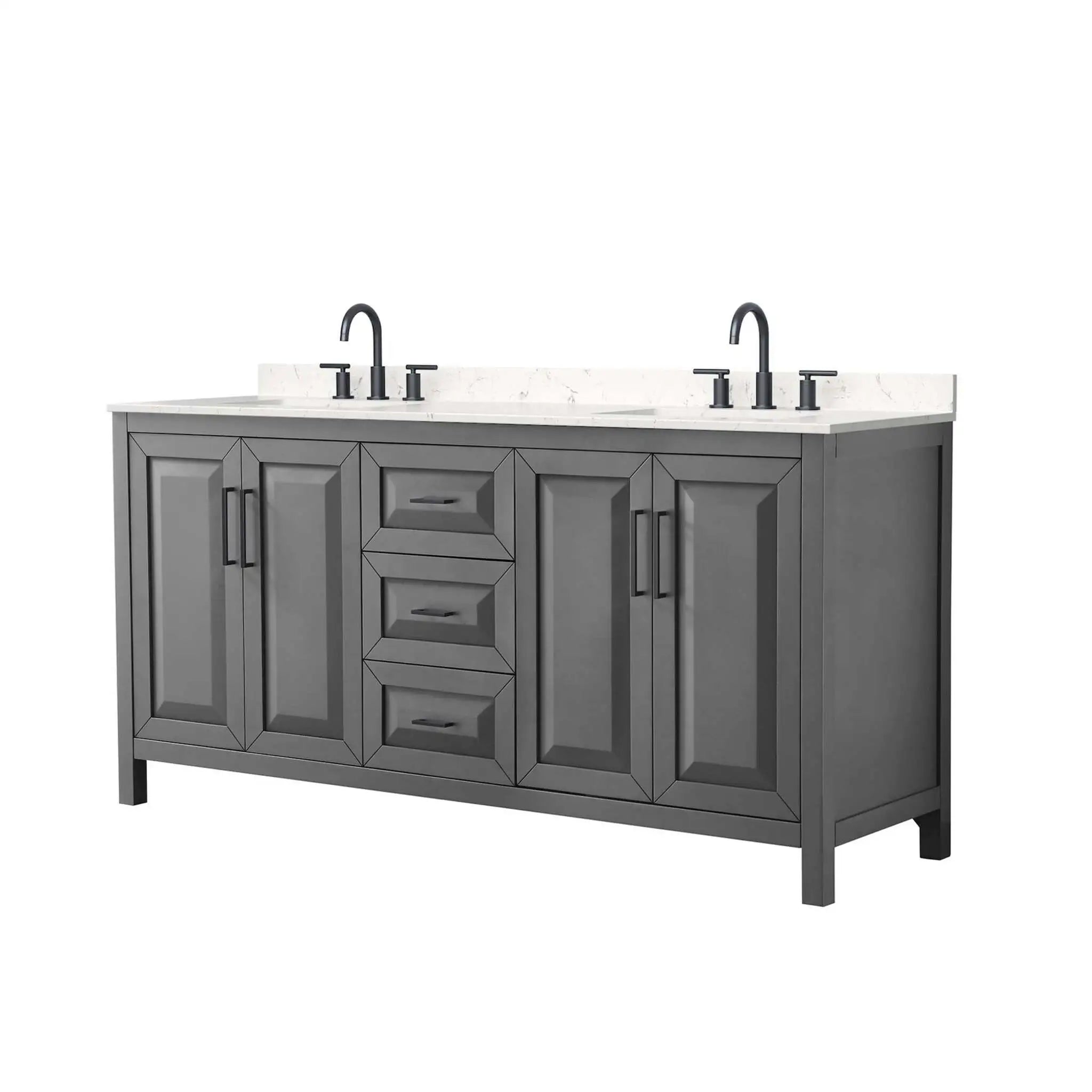 72" Daria Double Bathroom Vanity in Dark Gray with Matte Black Trim by Wyndham