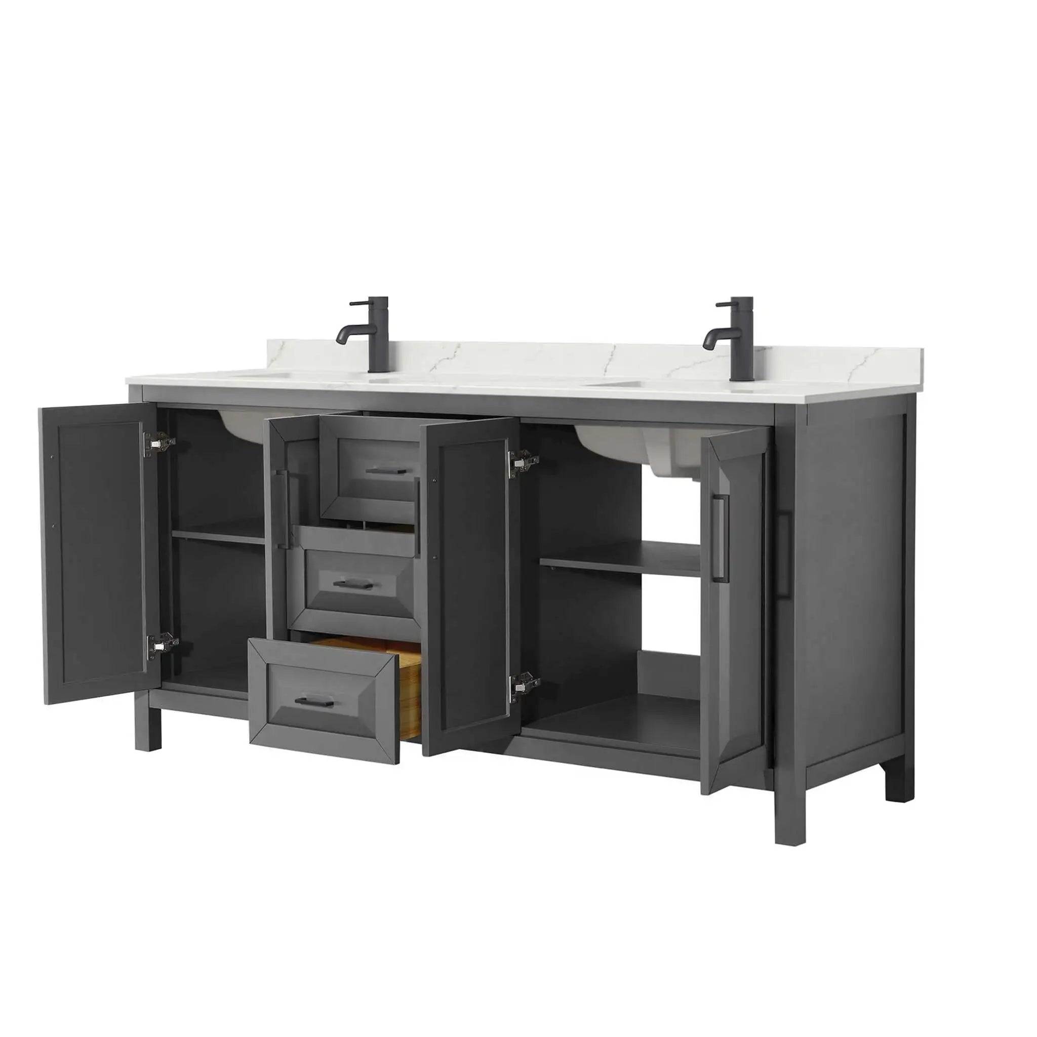 72" Daria Double Bathroom Vanity in Dark Gray with Matte Black Trim by Wyndham