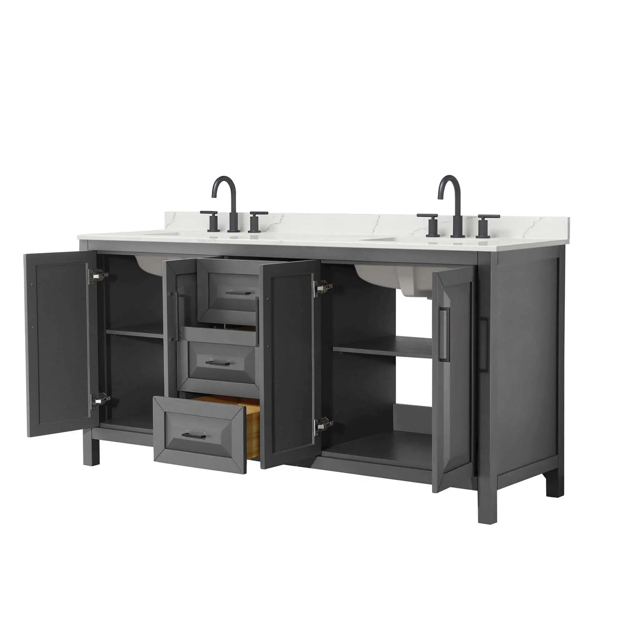 72" Daria Double Bathroom Vanity in Dark Gray with Matte Black Trim by Wyndham