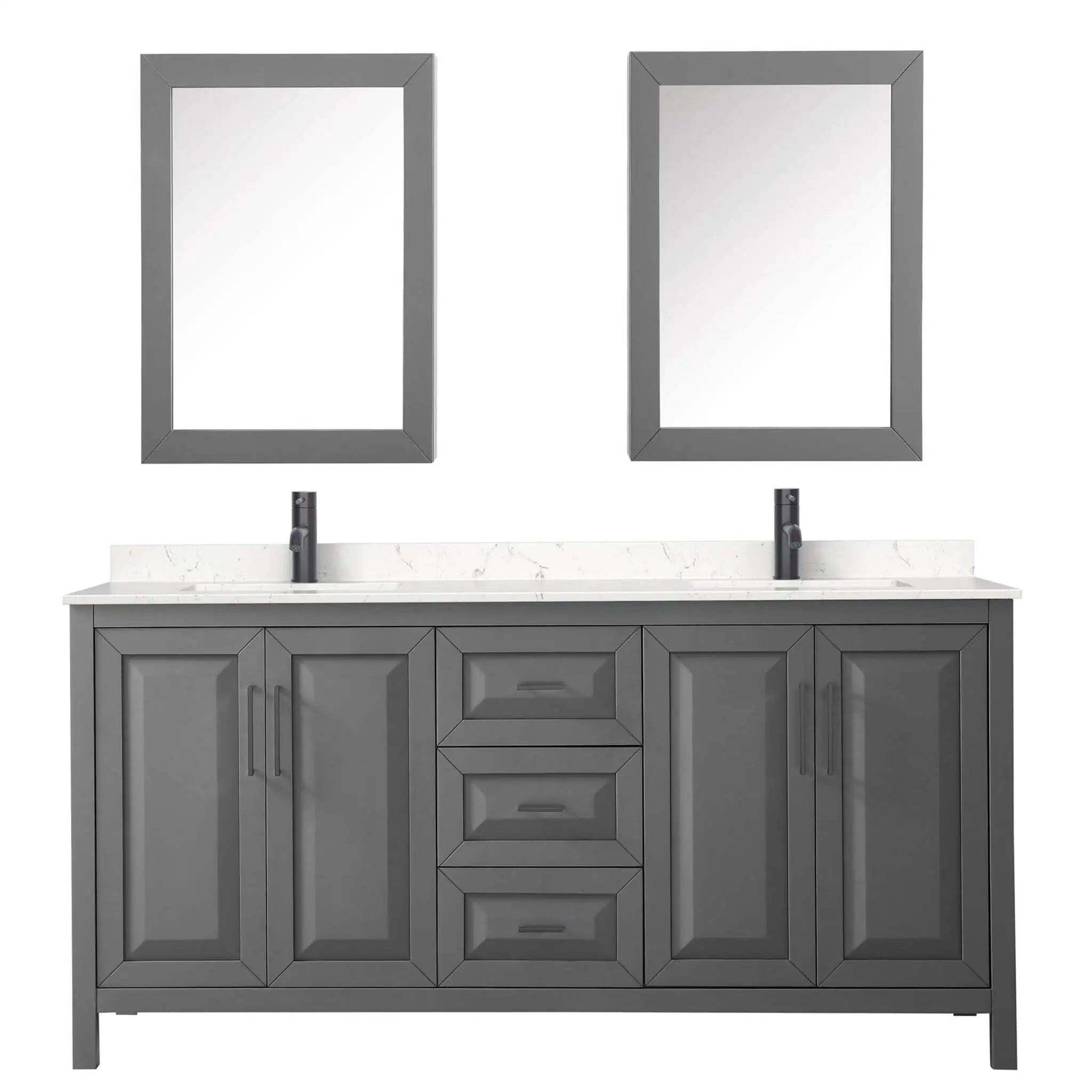 72" Daria Double Bathroom Vanity in Dark Gray with Matte Black Trim & Medicine Cabinet by Wyndham