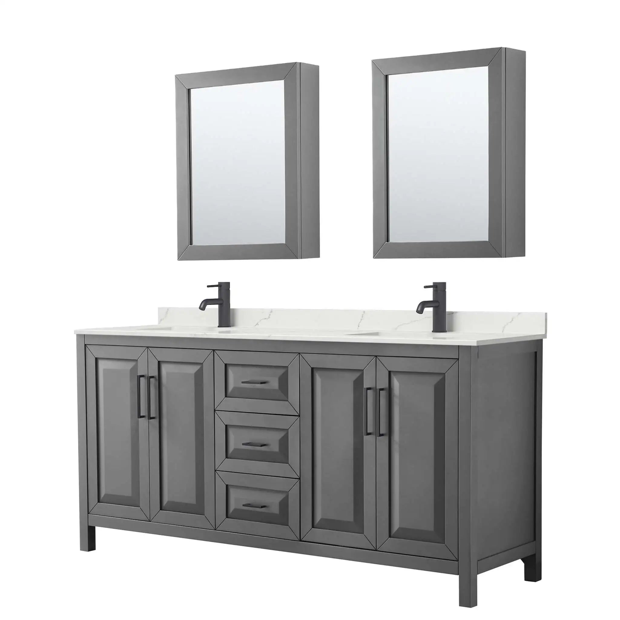 72" Daria Double Bathroom Vanity in Dark Gray with Matte Black Trim & Medicine Cabinet by Wyndham