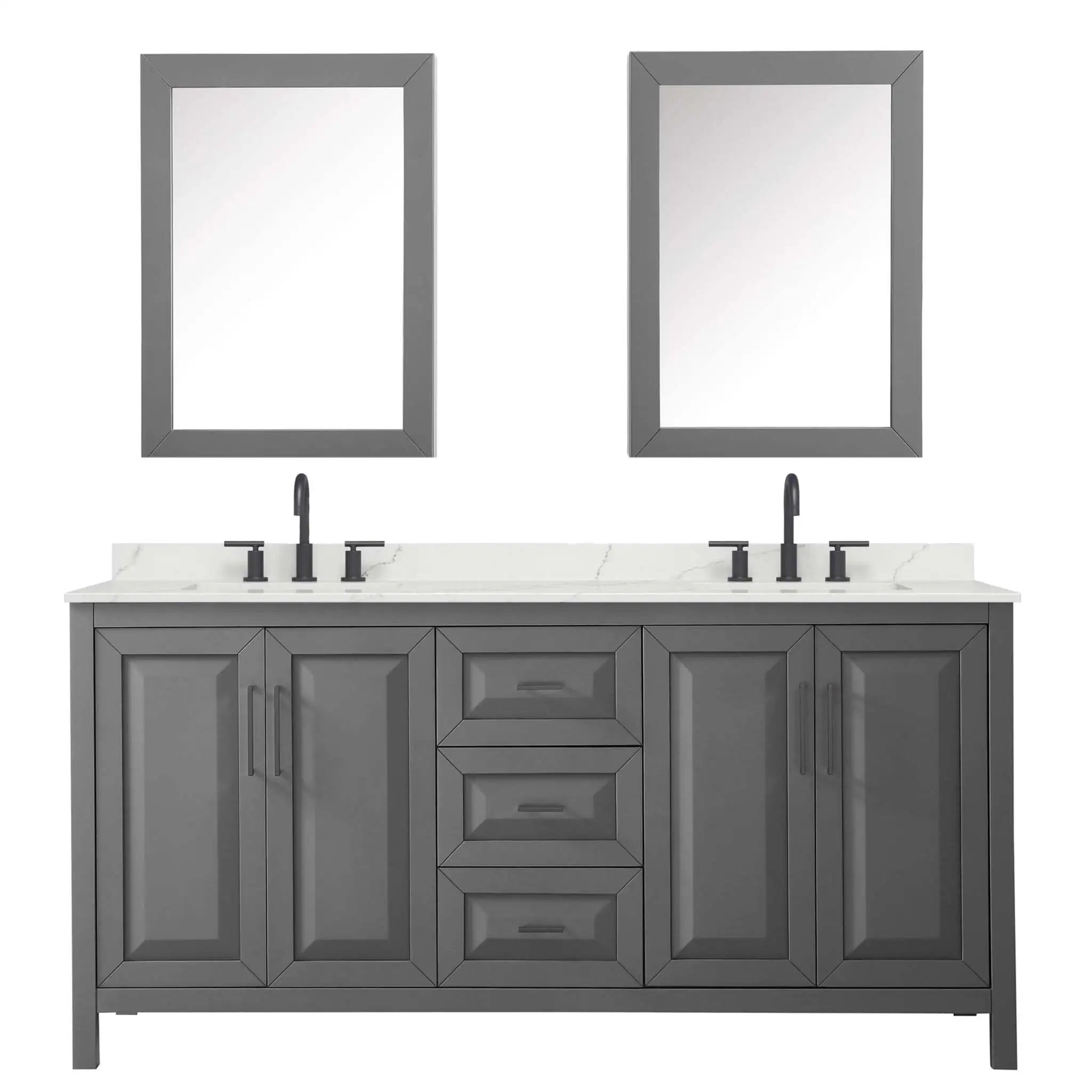 72" Daria Double Bathroom Vanity in Dark Gray with Matte Black Trim & Medicine Cabinet by Wyndham