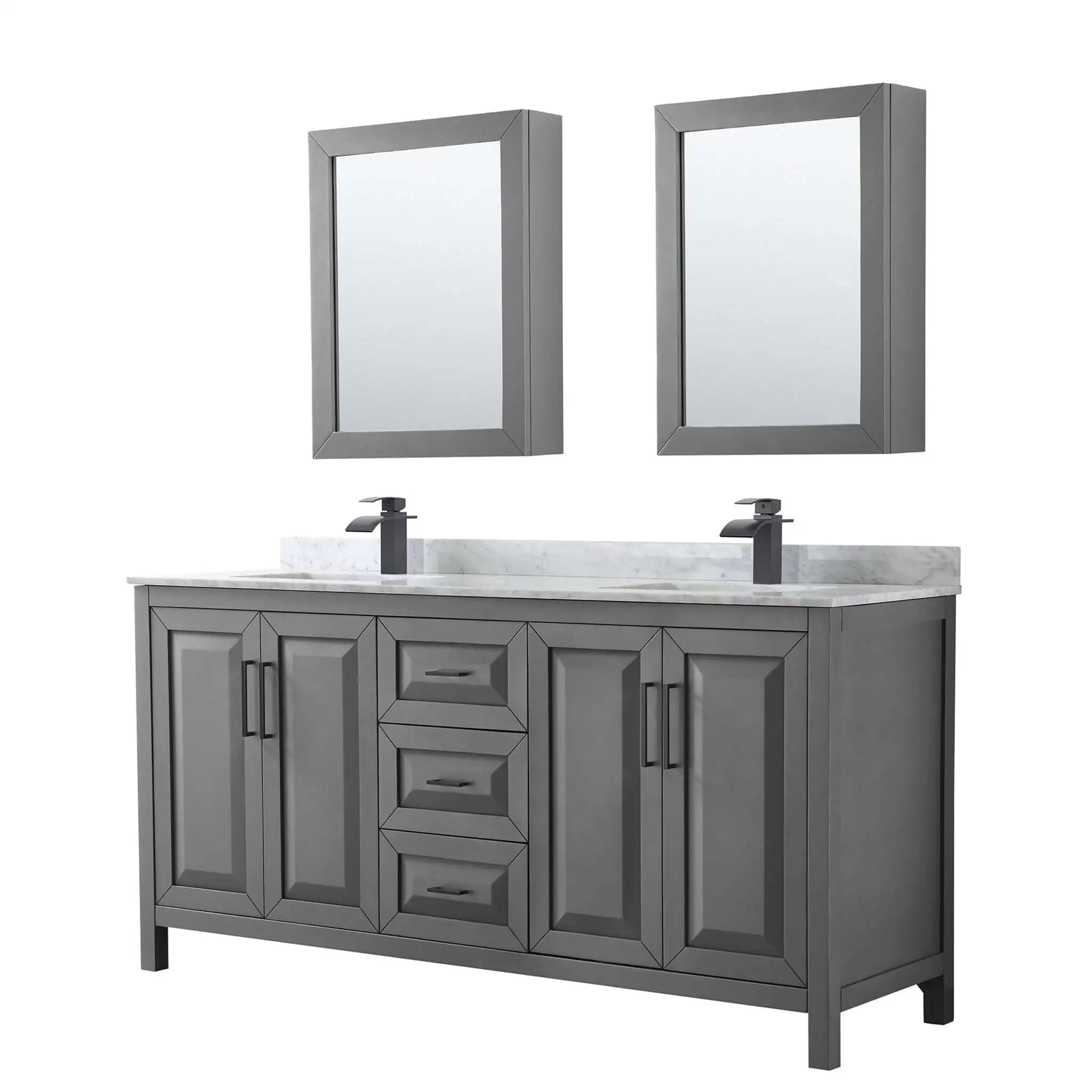 72" Daria Double Bathroom Vanity in Dark Gray with Matte Black Trim & Medicine Cabinet by Wyndham