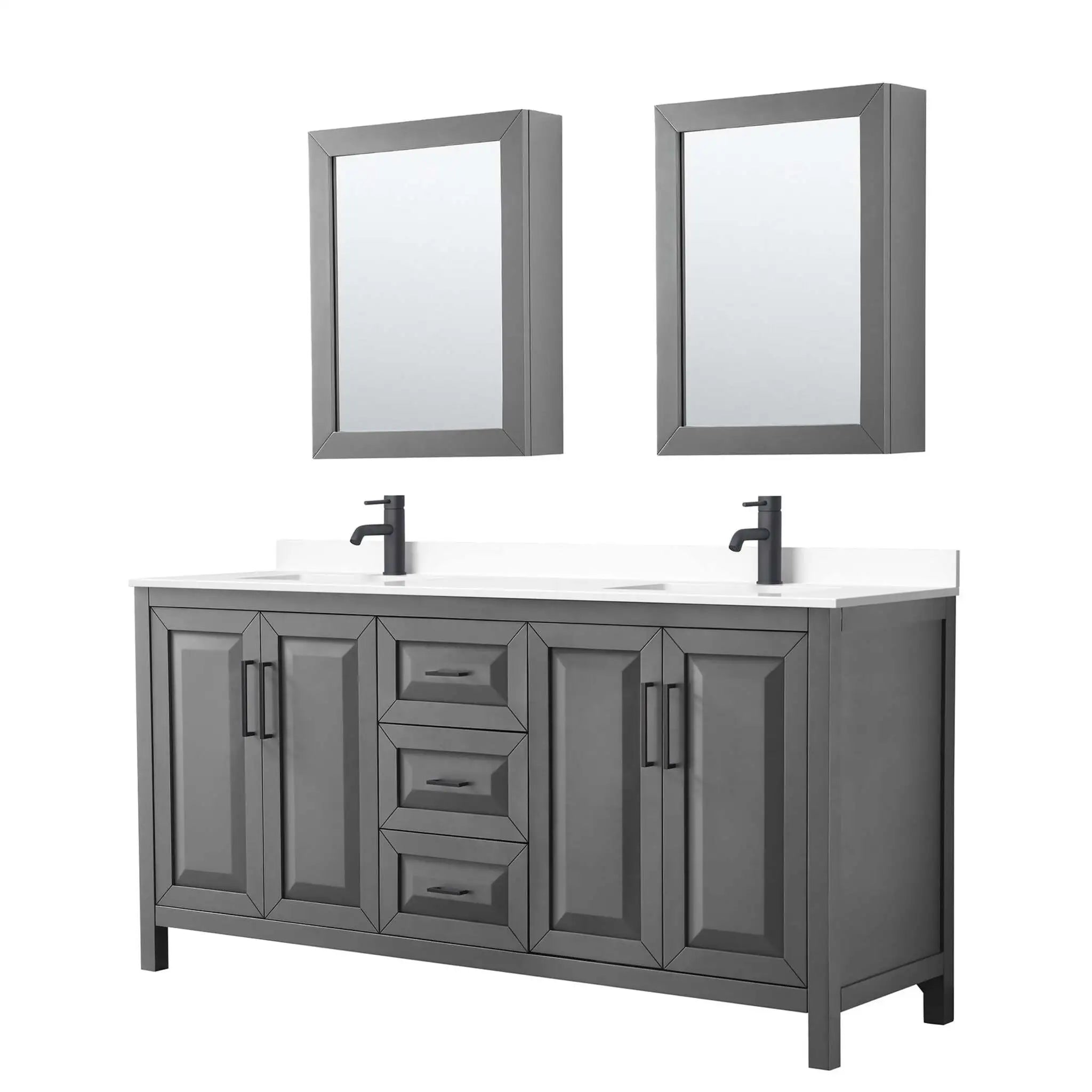 72" Daria Double Bathroom Vanity in Dark Gray with Matte Black Trim & Medicine Cabinet by Wyndham