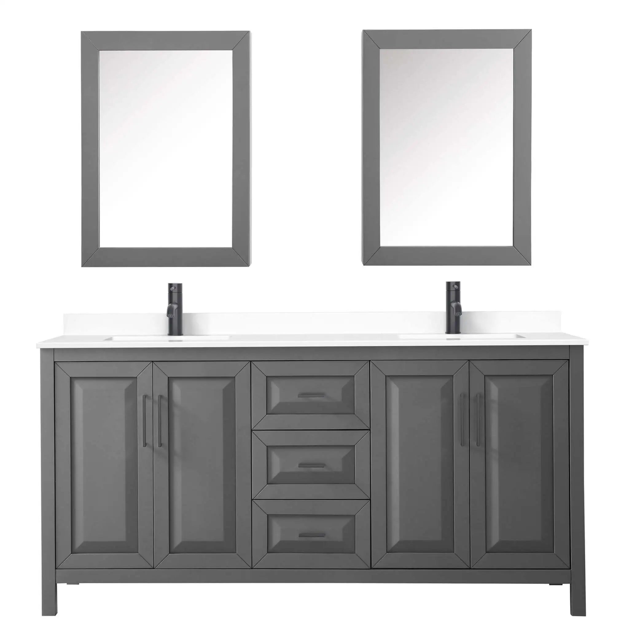 72" Daria Double Bathroom Vanity in Dark Gray with Matte Black Trim & Medicine Cabinet by Wyndham