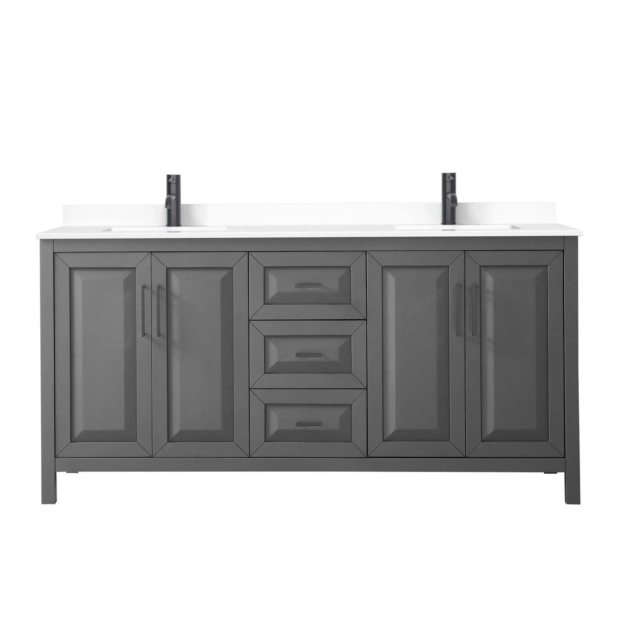 72" Daria Double Bathroom Vanity in Dark Gray with Matte Black Trim by Wyndham