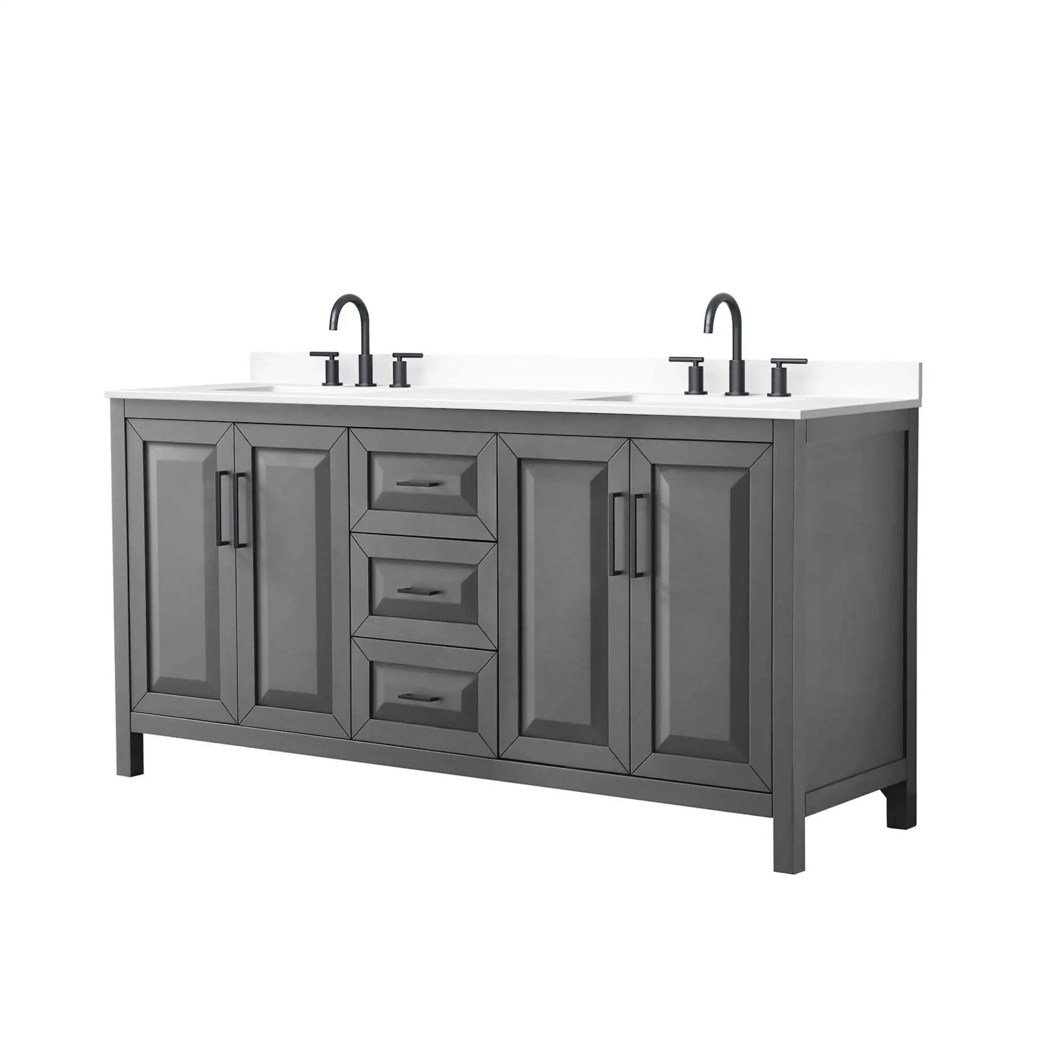 72" Daria Double Bathroom Vanity in Dark Gray with Matte Black Trim by Wyndham