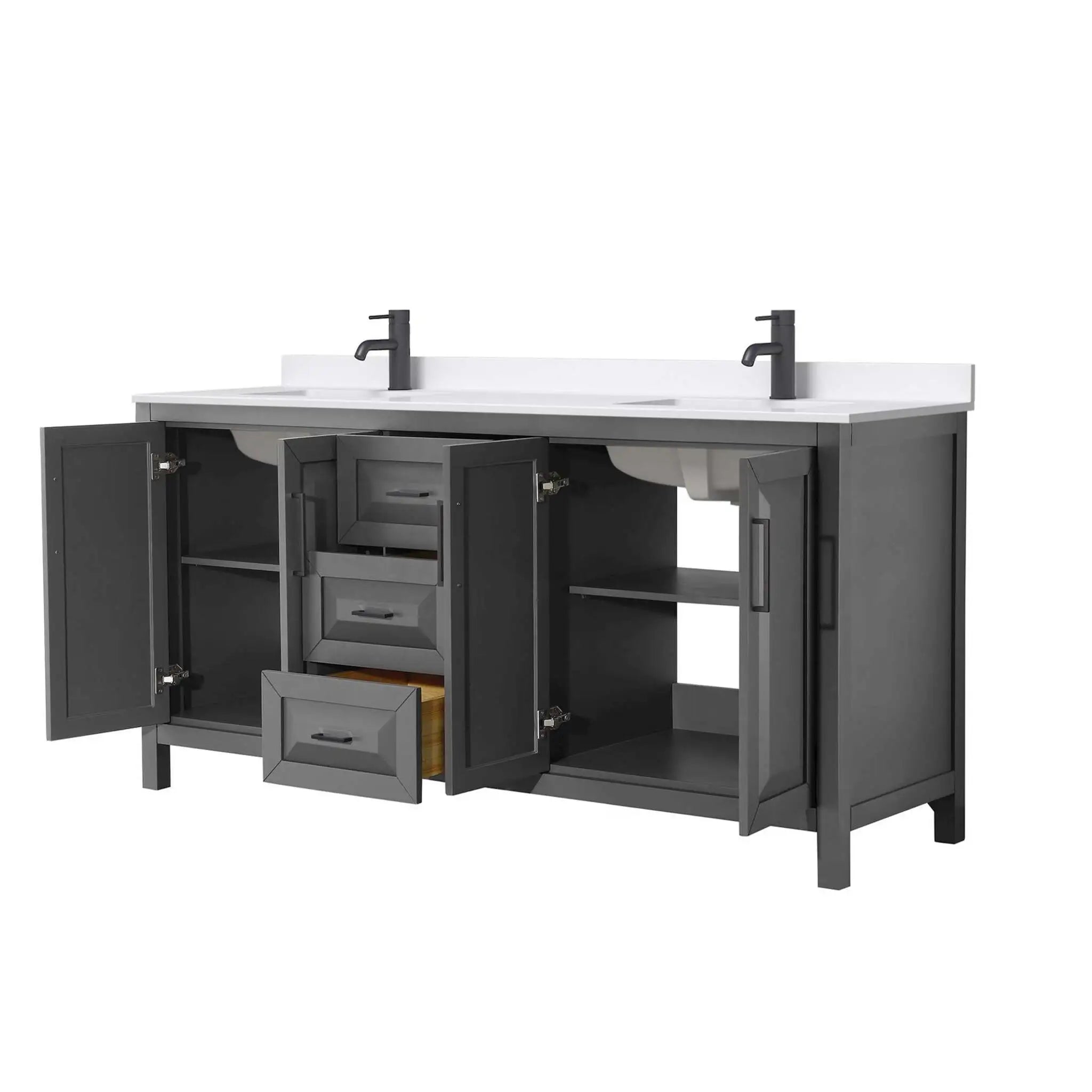 72" Daria Double Bathroom Vanity in Dark Gray with Matte Black Trim by Wyndham
