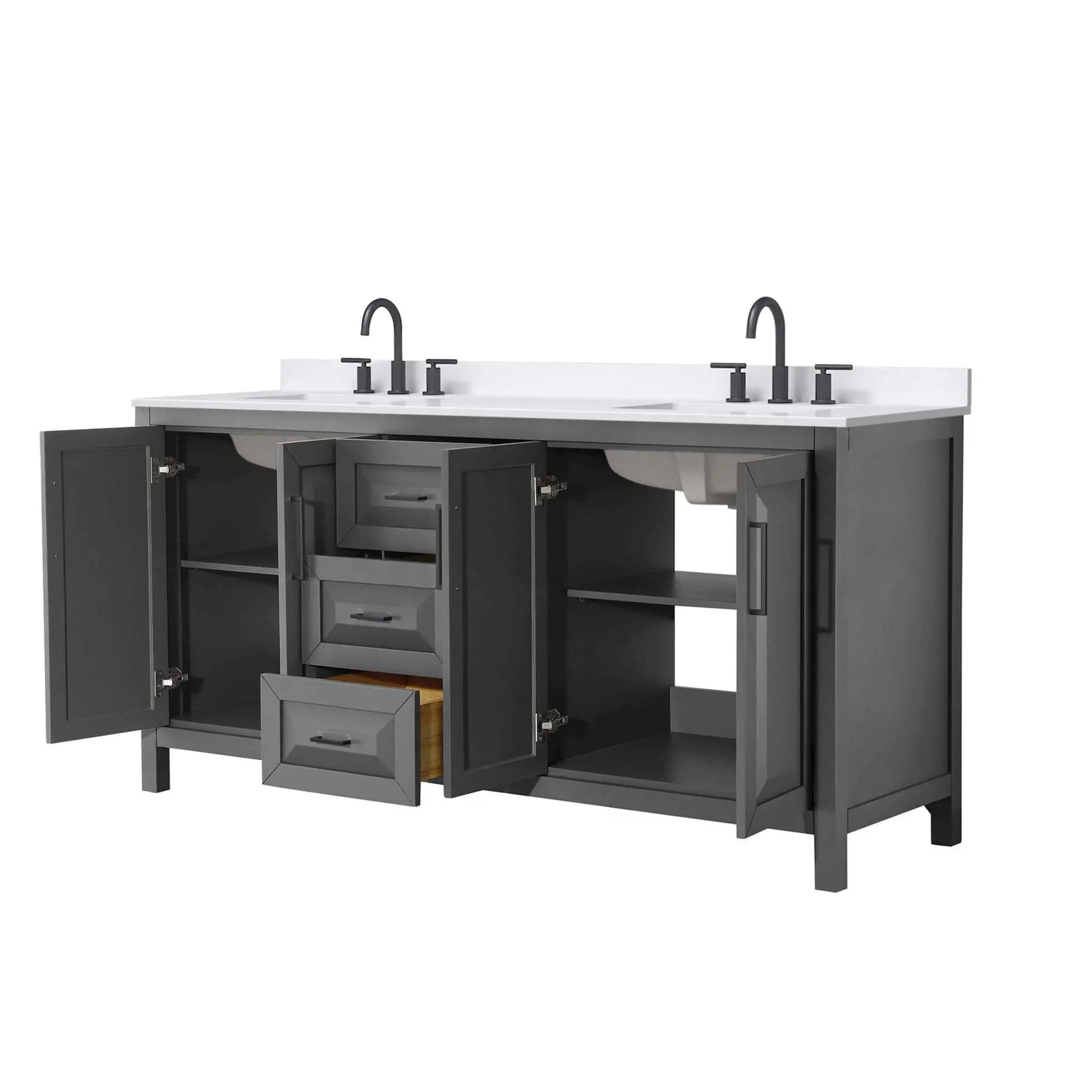 72" Daria Double Bathroom Vanity in Dark Gray with Matte Black Trim by Wyndham