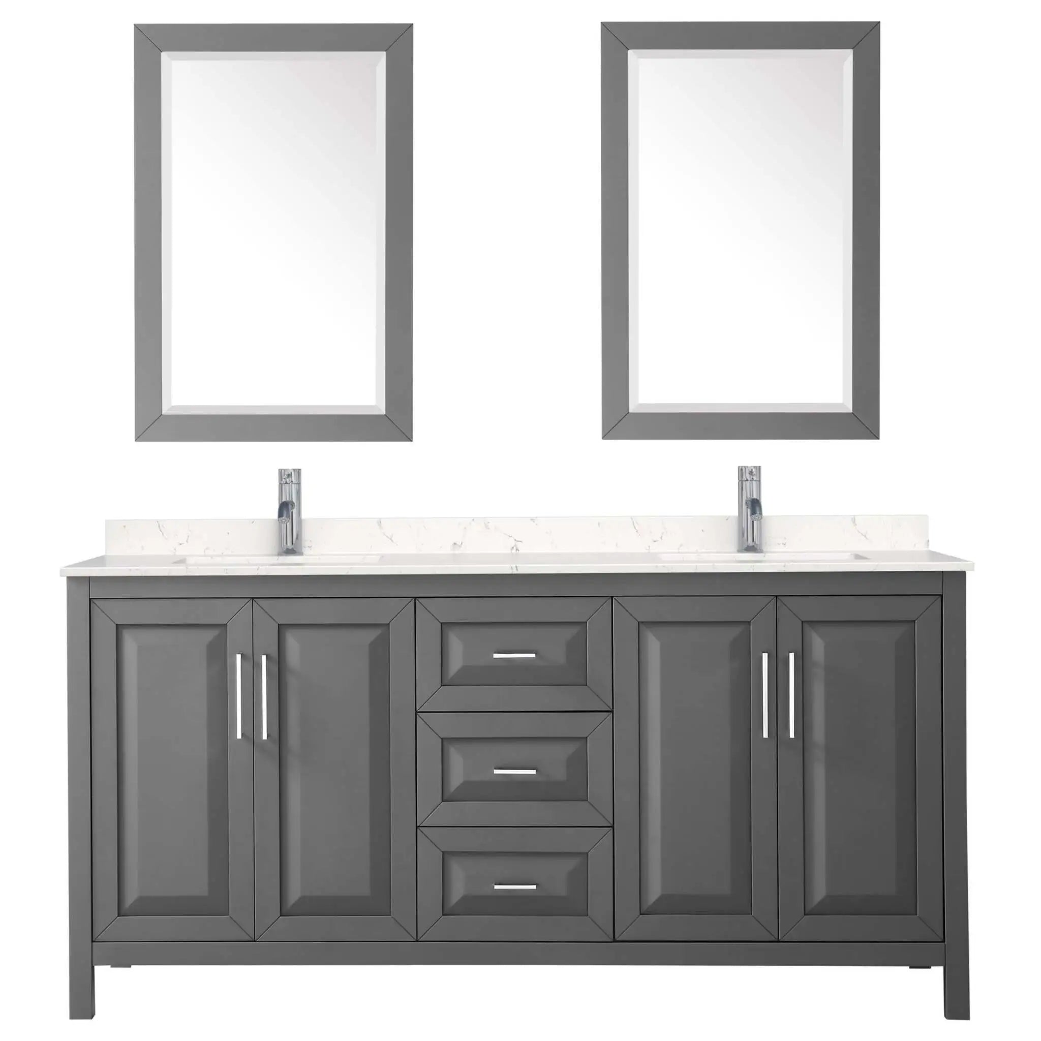 72" Daria Double Bathroom Vanity in Dark Gray with Polished Chrome Trim & 24" Mirror by Wyndham