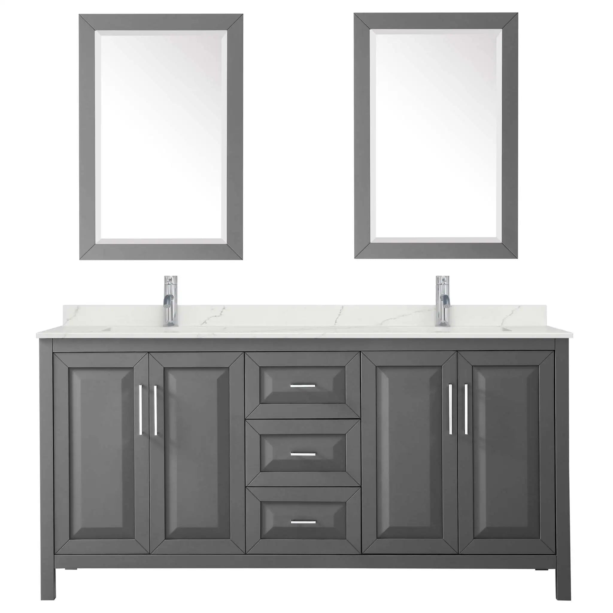72" Daria Double Bathroom Vanity in Dark Gray with Polished Chrome Trim & 24" Mirror by Wyndham