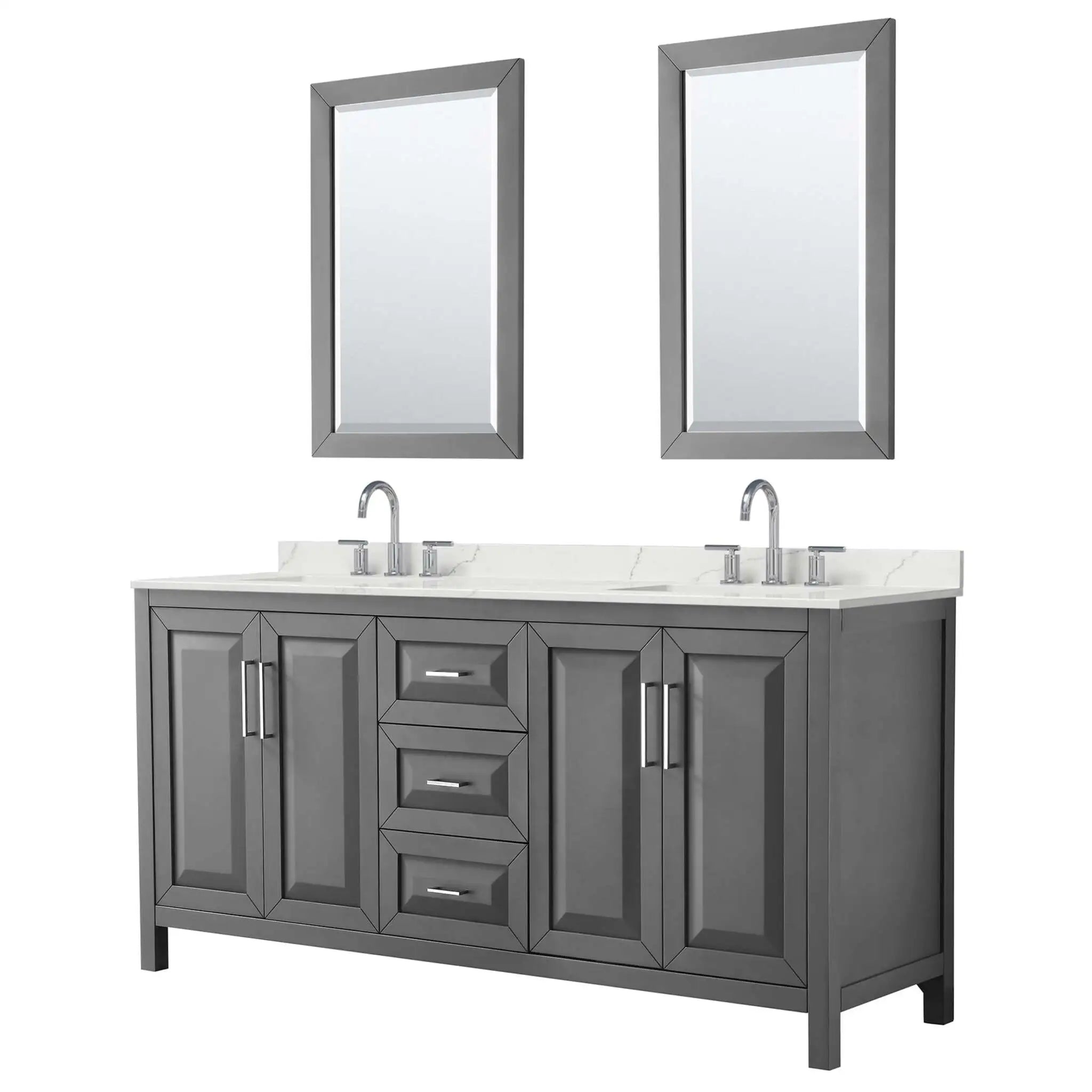 72" Daria Double Bathroom Vanity in Dark Gray with Polished Chrome Trim & 24" Mirror by Wyndham