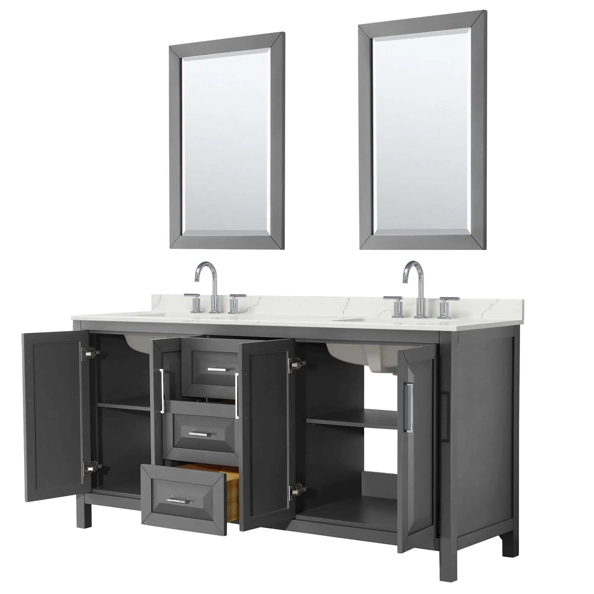 72" Daria Double Bathroom Vanity in Dark Gray with Polished Chrome Trim & 24" Mirror by Wyndham