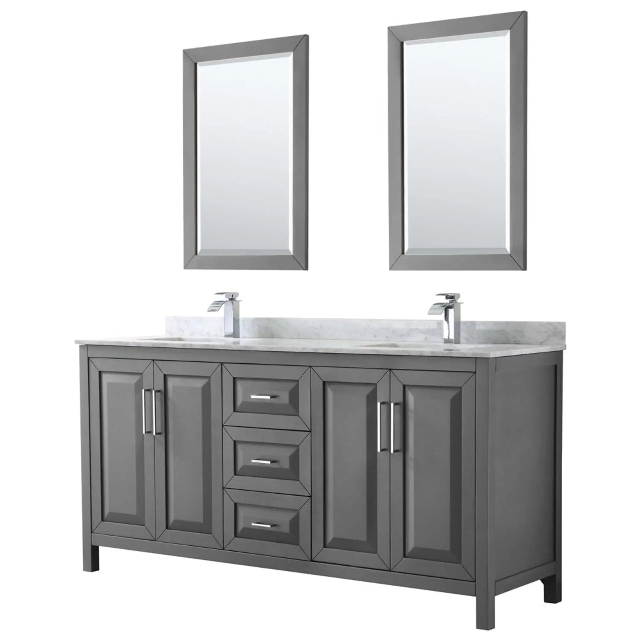72" Daria Double Bathroom Vanity in Dark Gray with Polished Chrome Trim & 24" Mirror by Wyndham