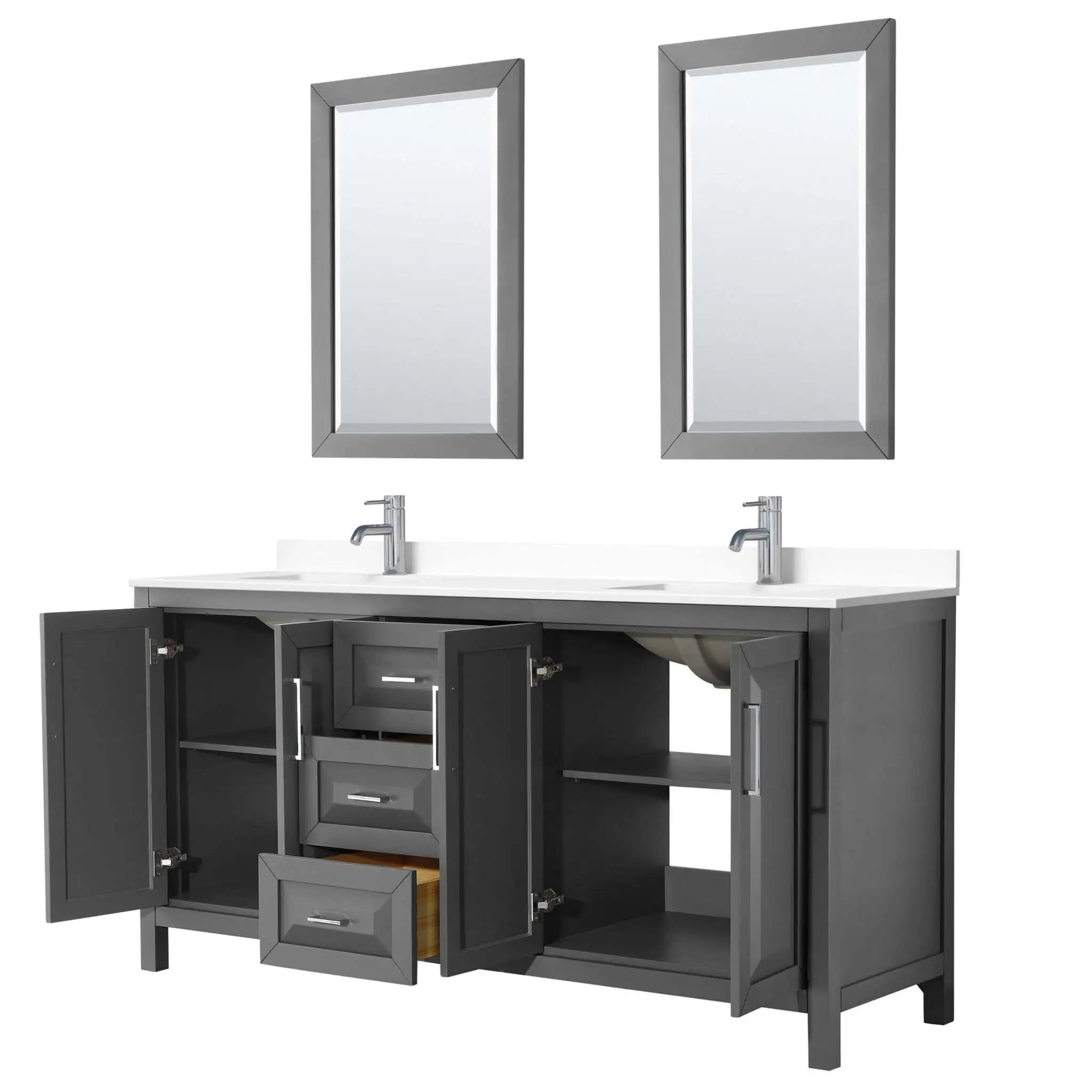 72" Daria Double Bathroom Vanity in Dark Gray with Polished Chrome Trim & 24" Mirror by Wyndham