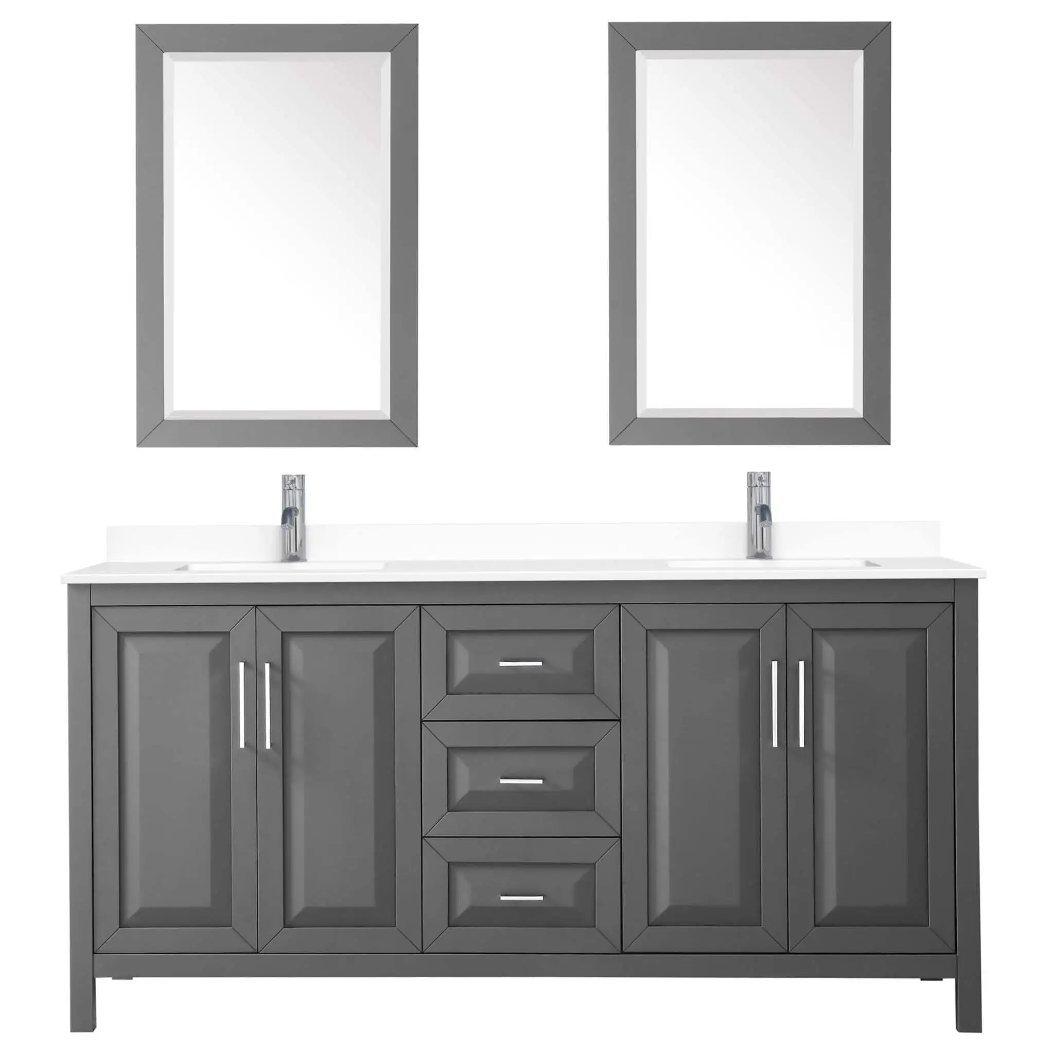 72" Daria Double Bathroom Vanity in Dark Gray with Polished Chrome Trim & 24" Mirror by Wyndham