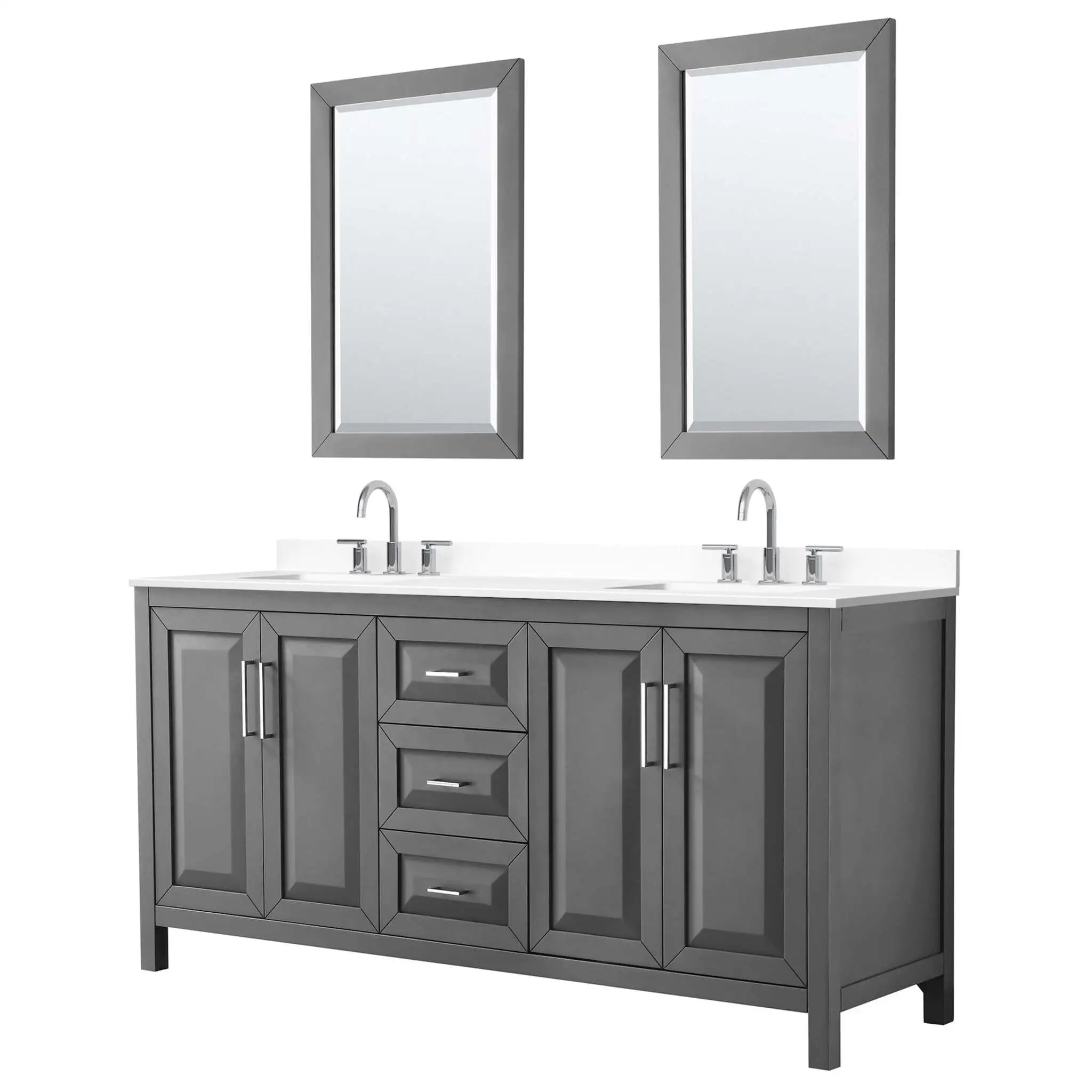 72" Daria Double Bathroom Vanity in Dark Gray with Polished Chrome Trim & 24" Mirror by Wyndham