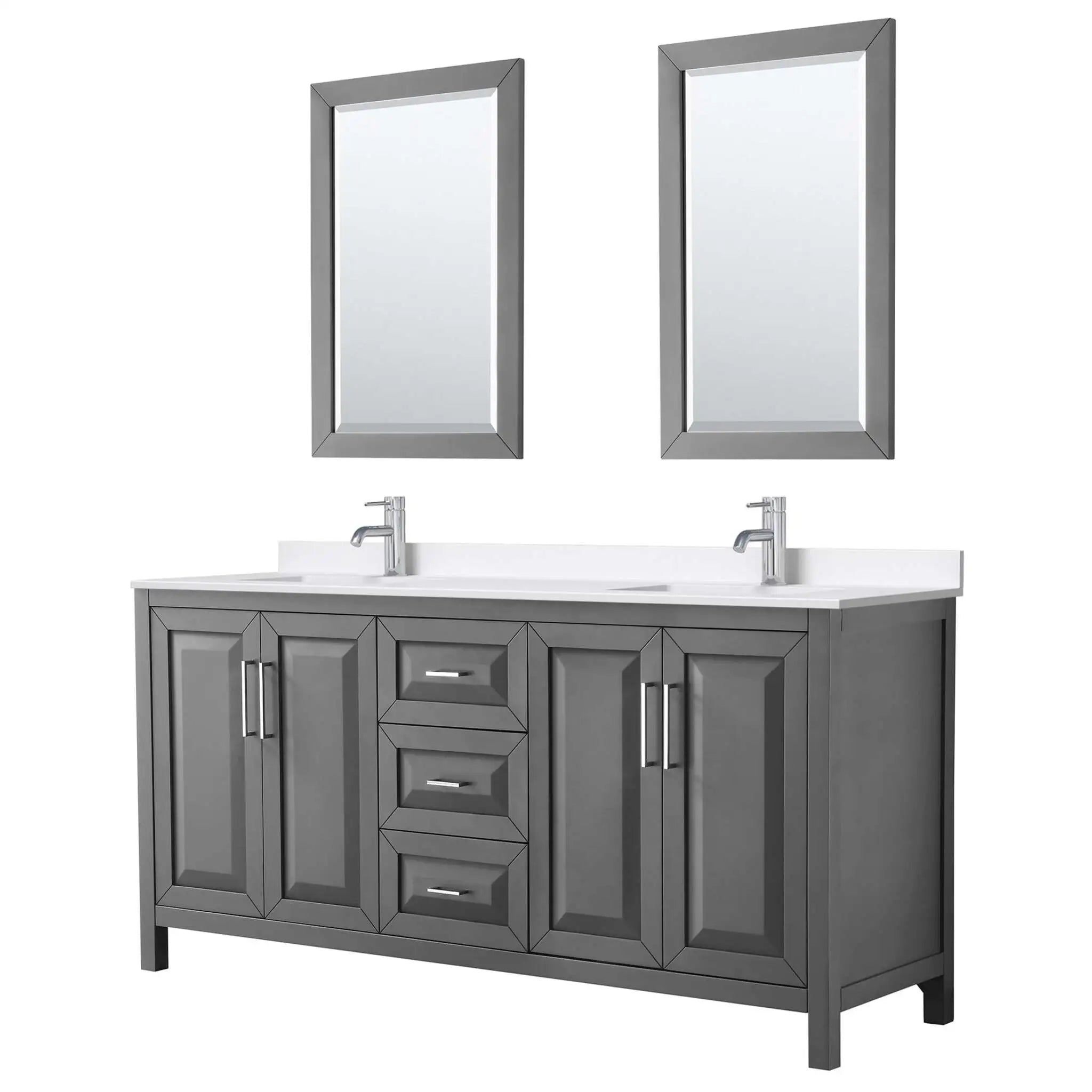 72" Daria Double Bathroom Vanity in Dark Gray with Polished Chrome Trim & 24" Mirror by Wyndham