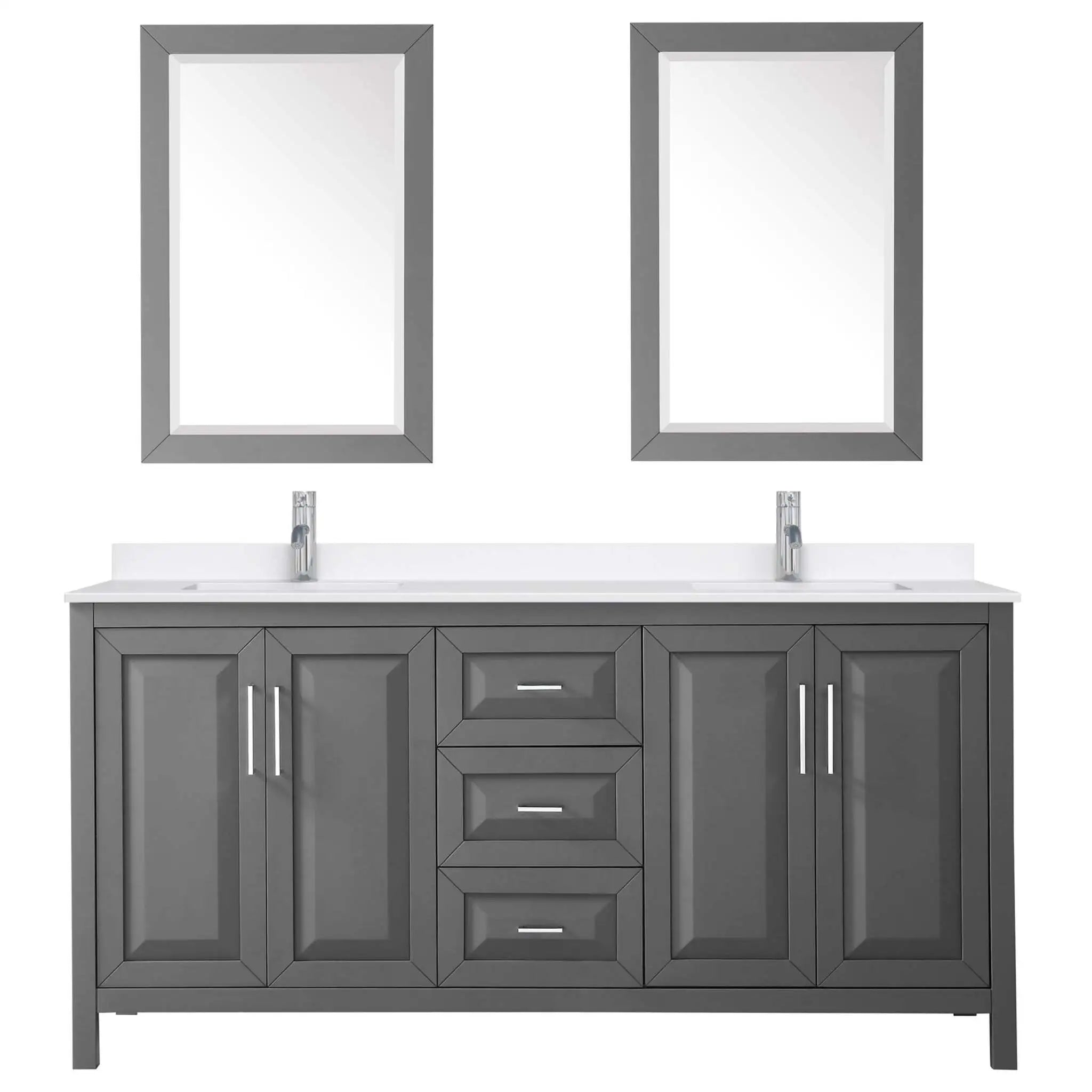 72" Daria Double Bathroom Vanity in Dark Gray with Polished Chrome Trim & 24" Mirror by Wyndham