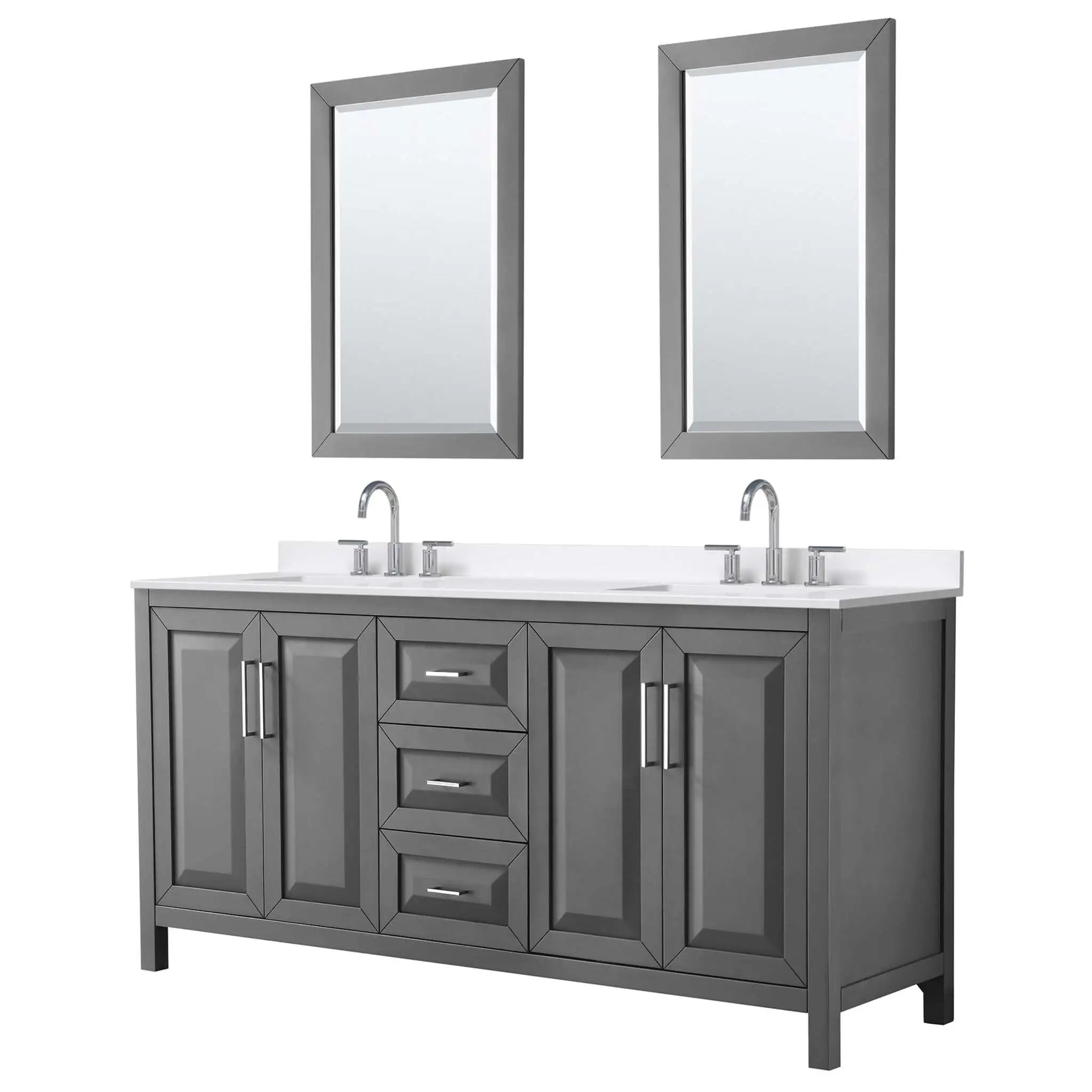72" Daria Double Bathroom Vanity in Dark Gray with Polished Chrome Trim & 24" Mirror by Wyndham