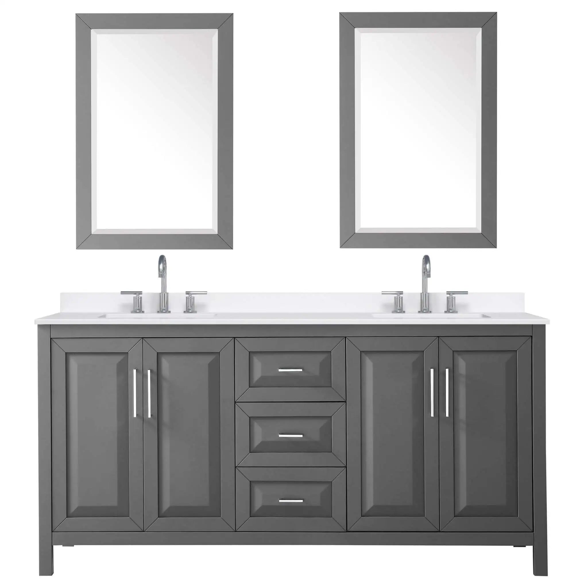 72" Daria Double Bathroom Vanity in Dark Gray with Polished Chrome Trim & 24" Mirror by Wyndham