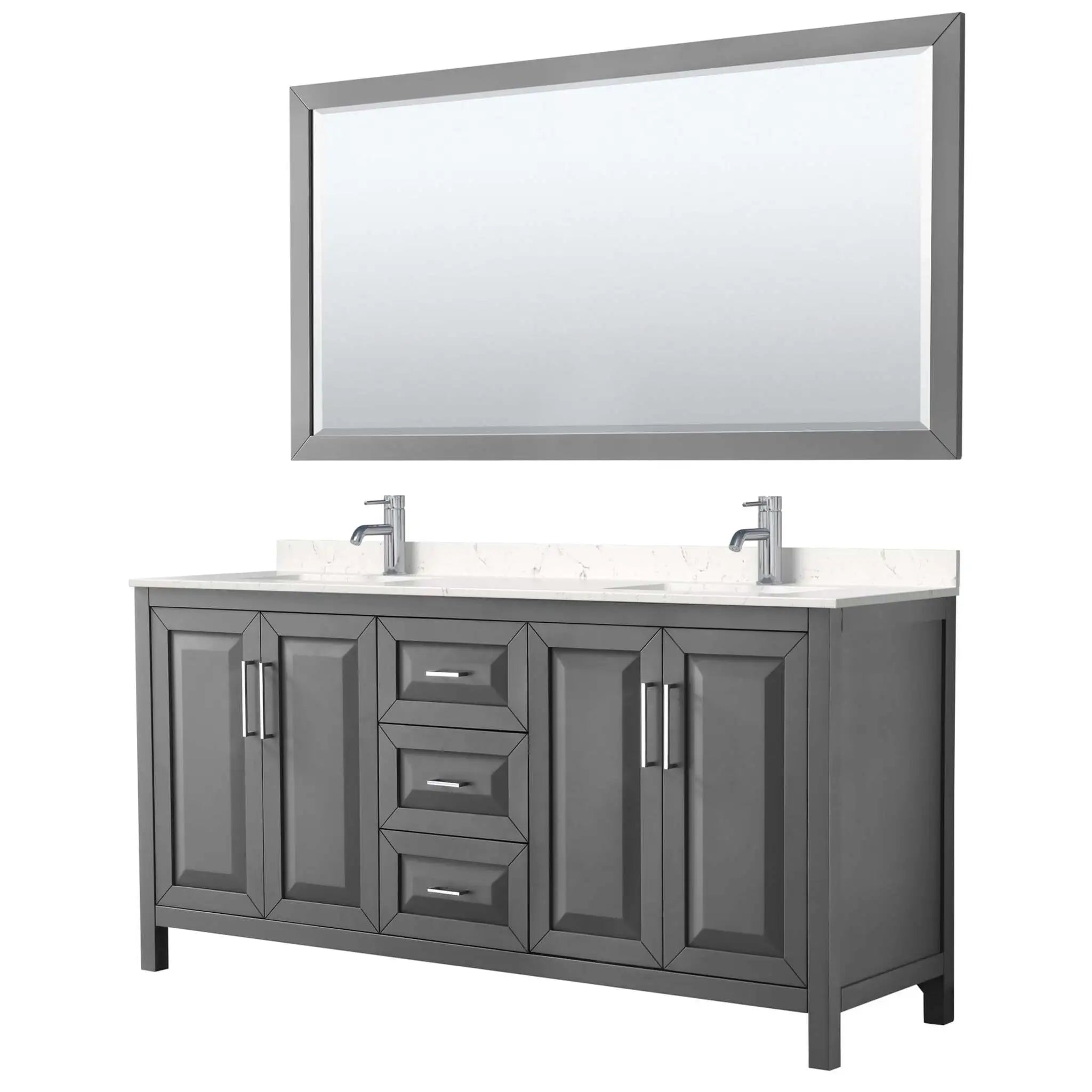 72" Daria Double Bathroom Vanity in Dark Gray with Polished Chrome Trim & 70" Mirror by Wyndham