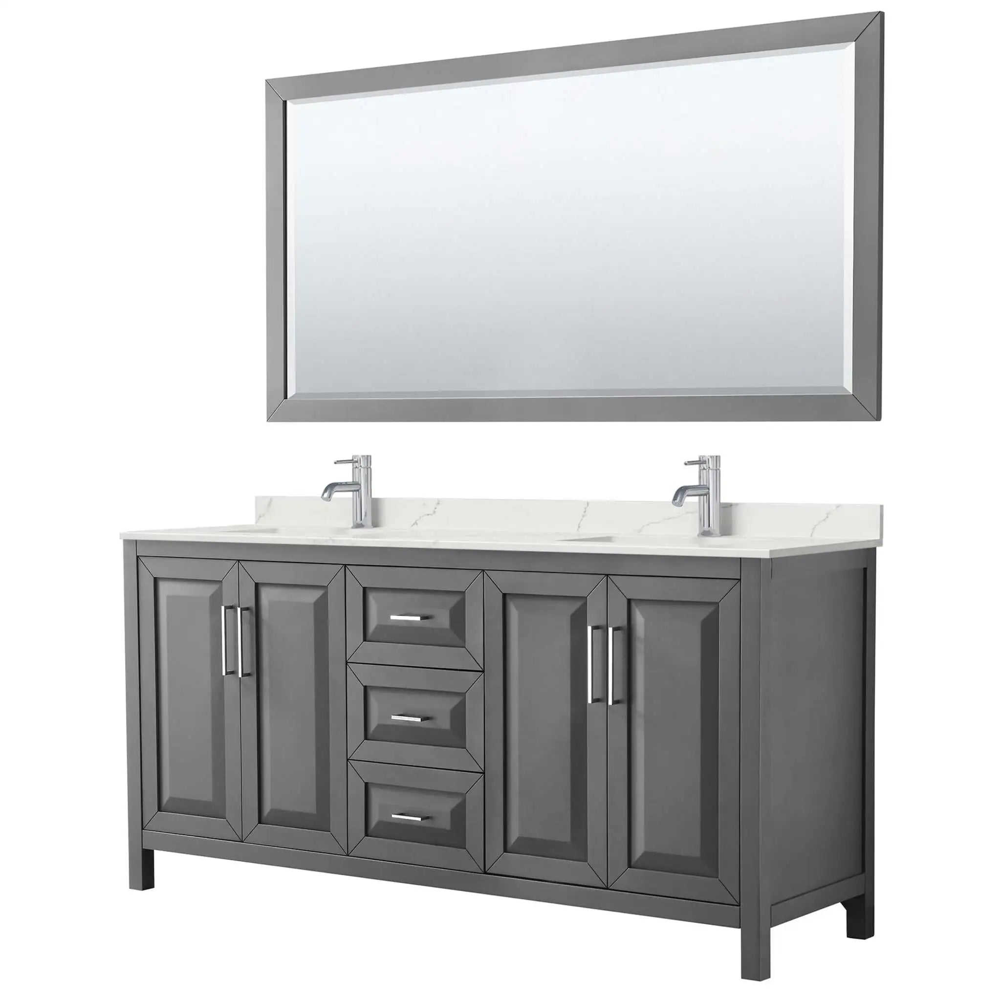 72" Daria Double Bathroom Vanity in Dark Gray with Polished Chrome Trim & 70" Mirror by Wyndham