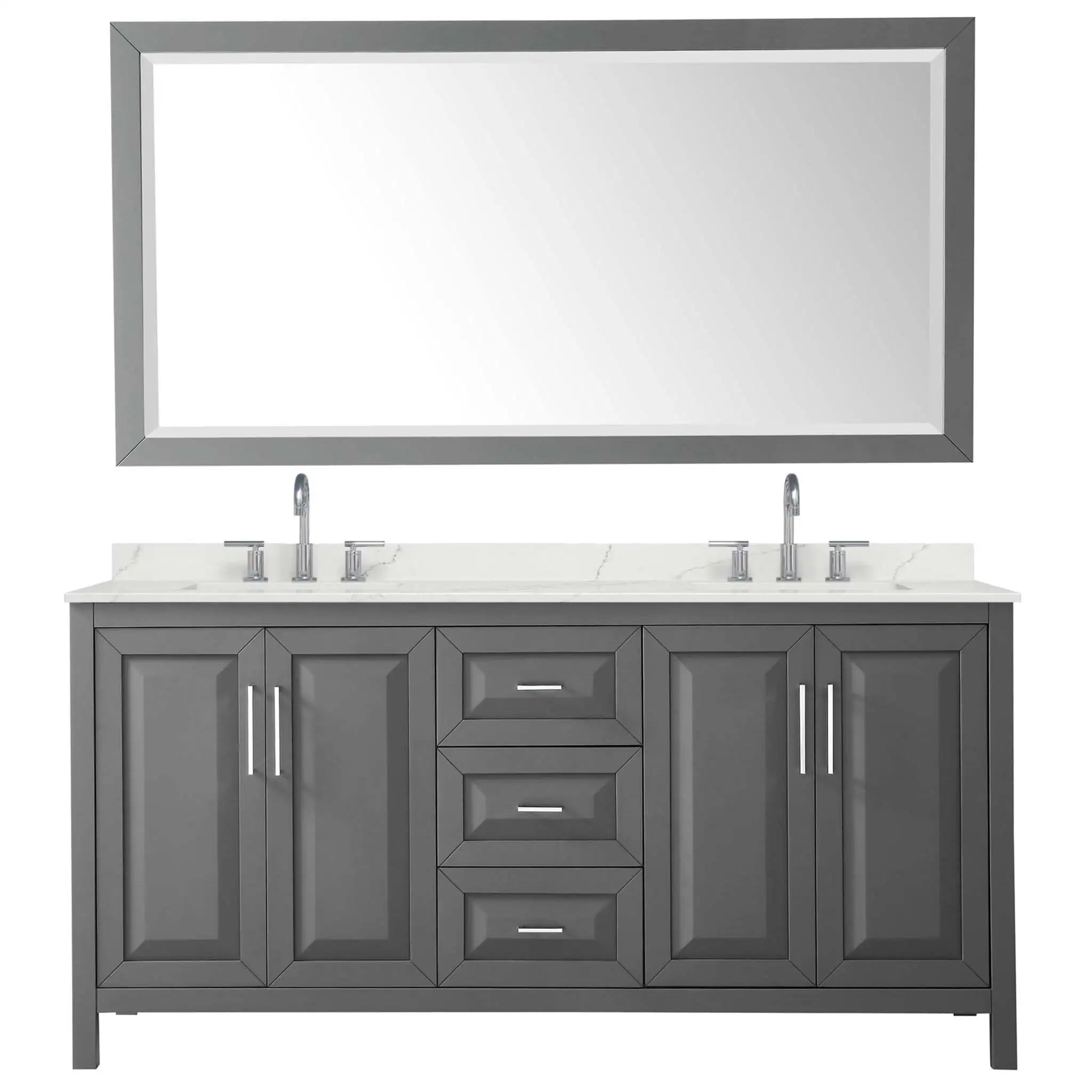 72" Daria Double Bathroom Vanity in Dark Gray with Polished Chrome Trim & 70" Mirror by Wyndham