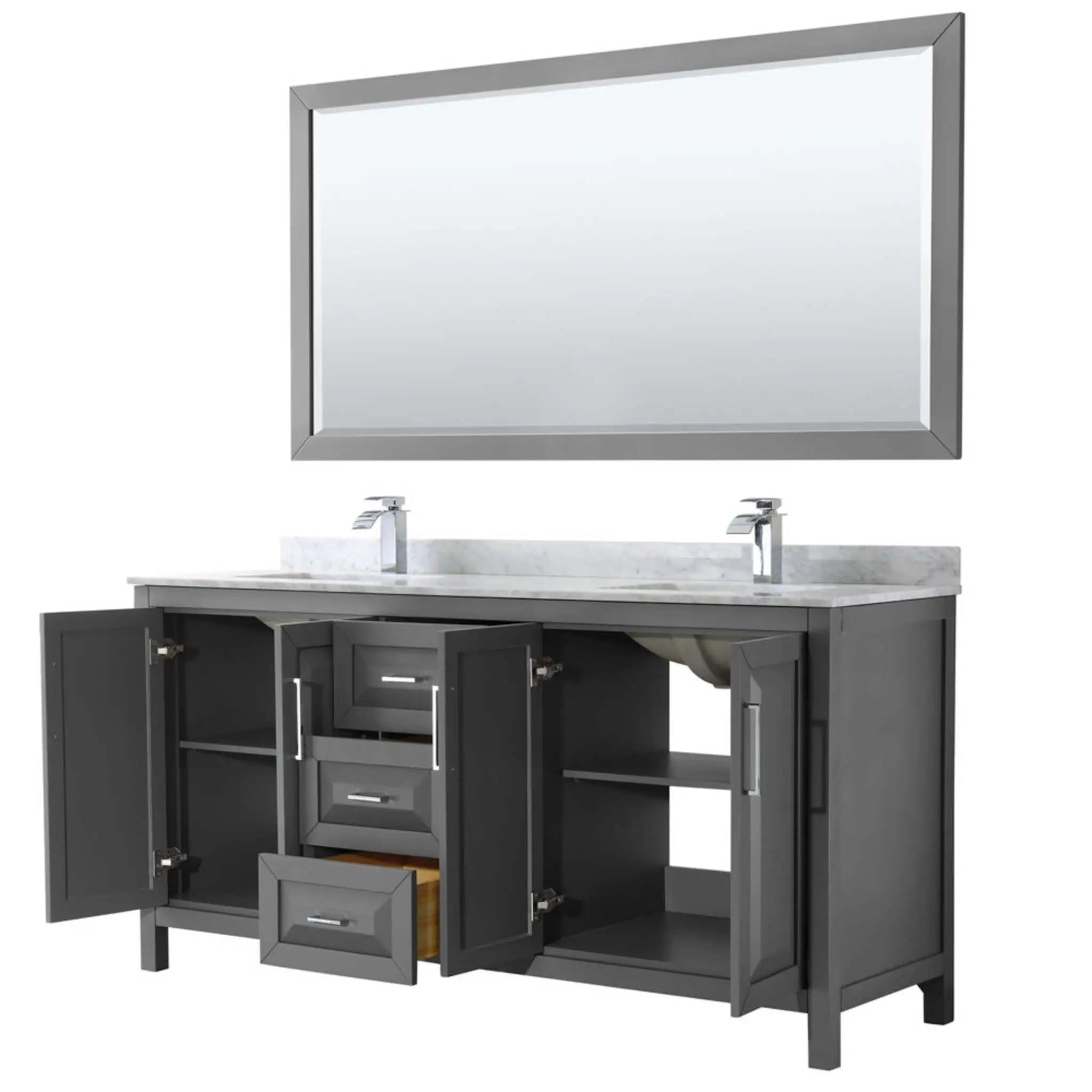 72" Daria Double Bathroom Vanity in Dark Gray with Polished Chrome Trim & 70" Mirror by Wyndham