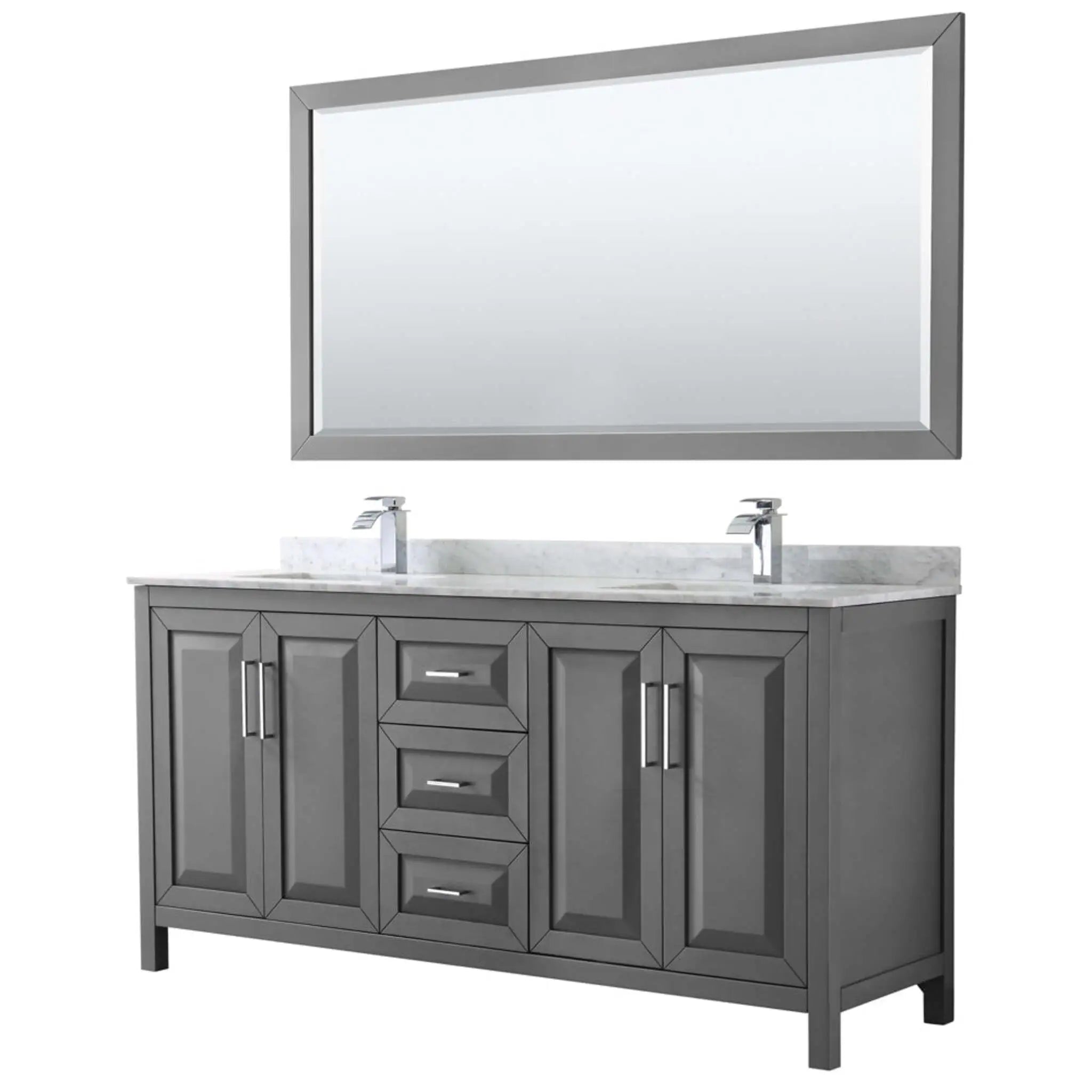 72" Daria Double Bathroom Vanity in Dark Gray with Polished Chrome Trim & 70" Mirror by Wyndham