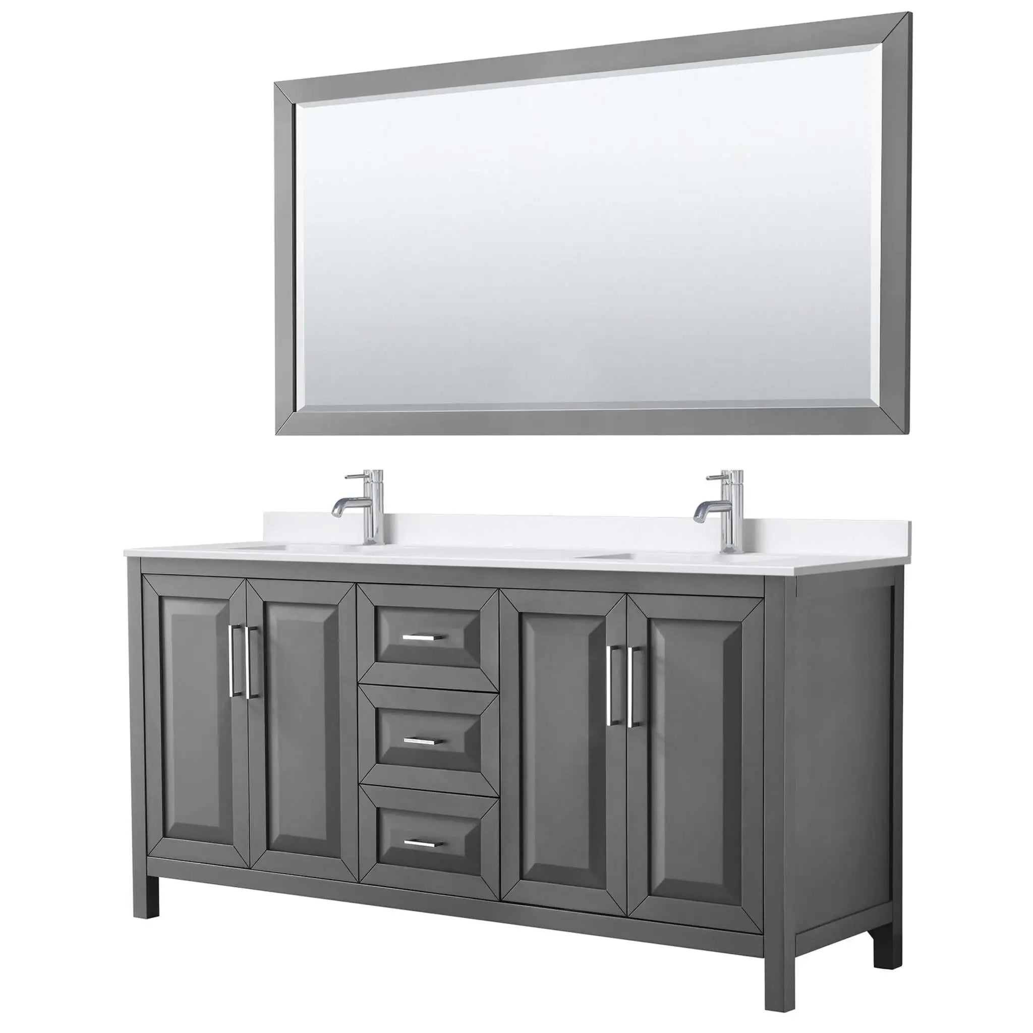 72" Daria Double Bathroom Vanity in Dark Gray with Polished Chrome Trim & 70" Mirror by Wyndham