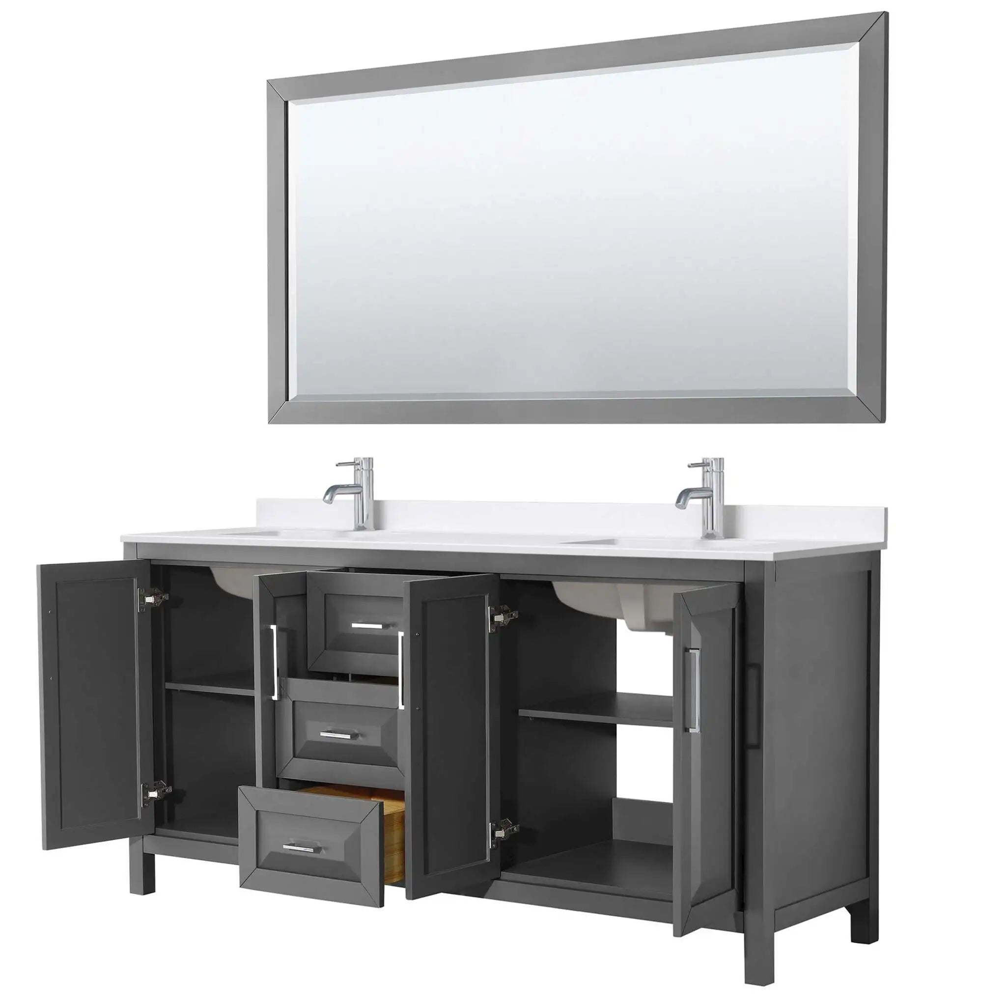 72" Daria Double Bathroom Vanity in Dark Gray with Polished Chrome Trim & 70" Mirror by Wyndham