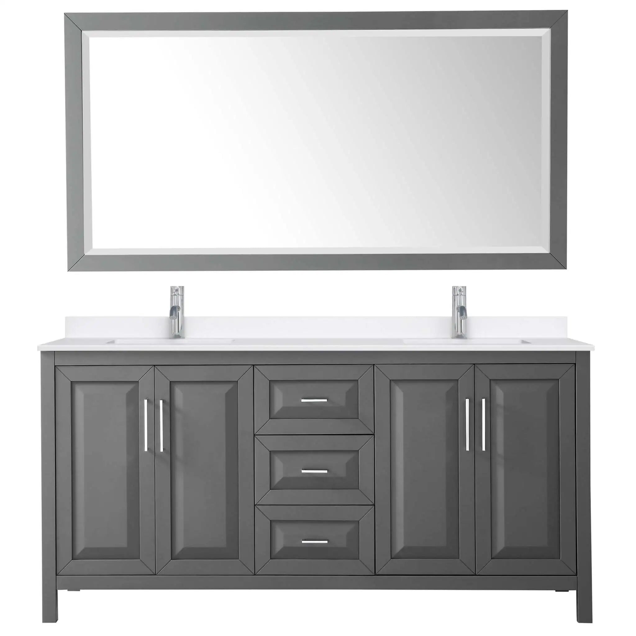 72" Daria Double Bathroom Vanity in Dark Gray with Polished Chrome Trim & 70" Mirror by Wyndham