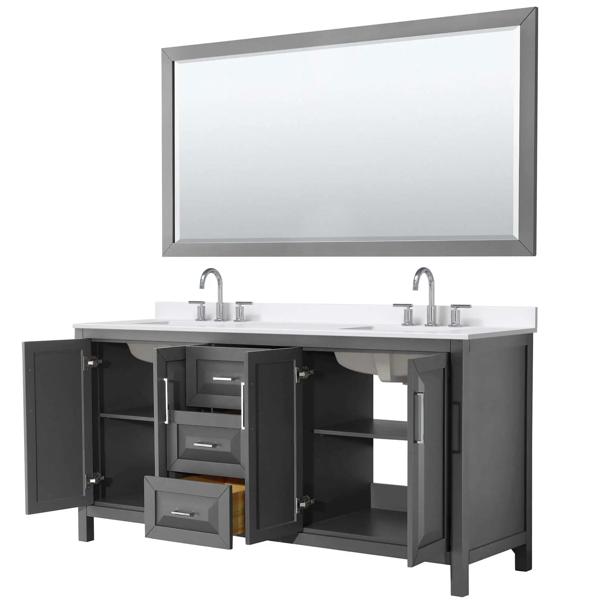 72" Daria Double Bathroom Vanity in Dark Gray with Polished Chrome Trim & 70" Mirror by Wyndham