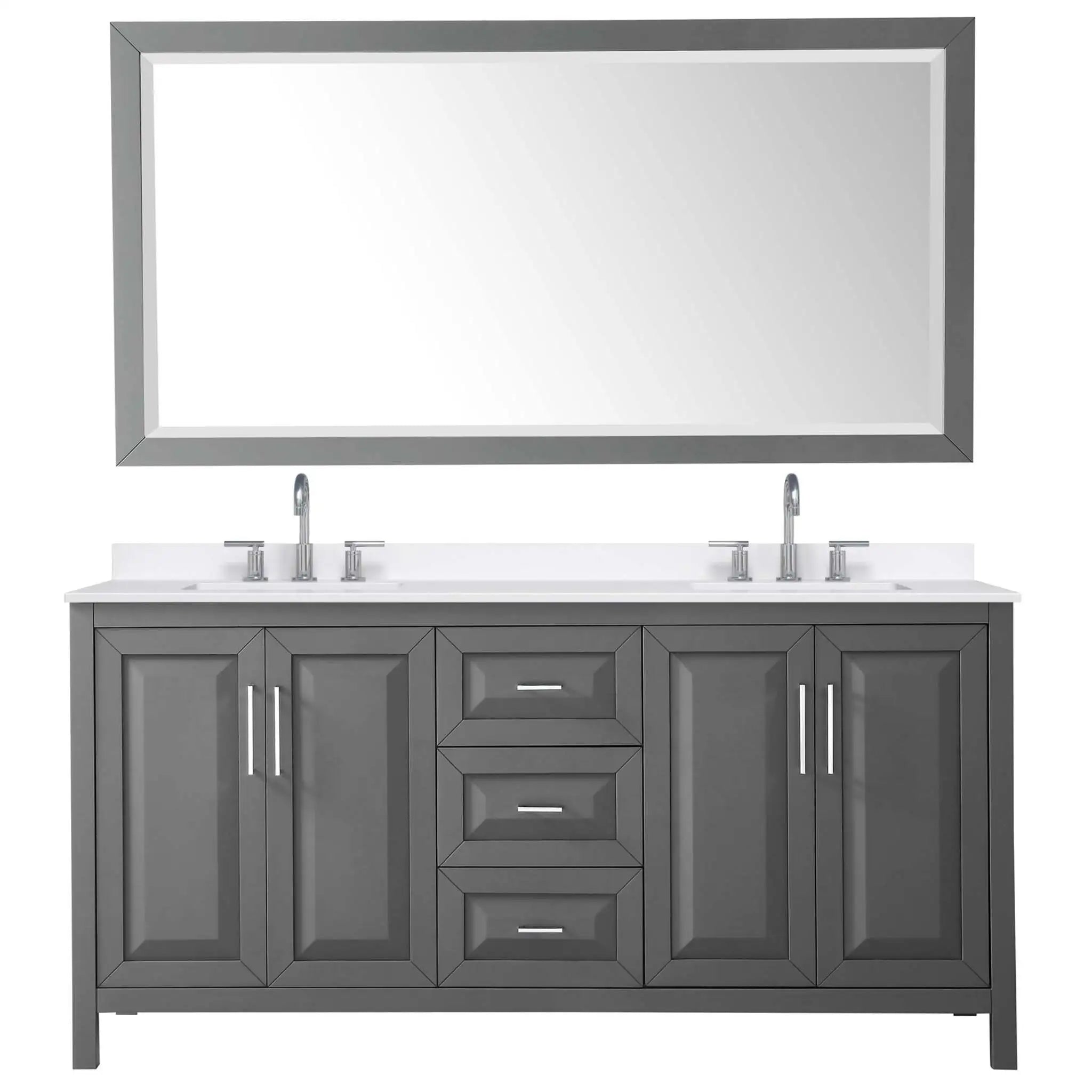 72" Daria Double Bathroom Vanity in Dark Gray with Polished Chrome Trim & 70" Mirror by Wyndham